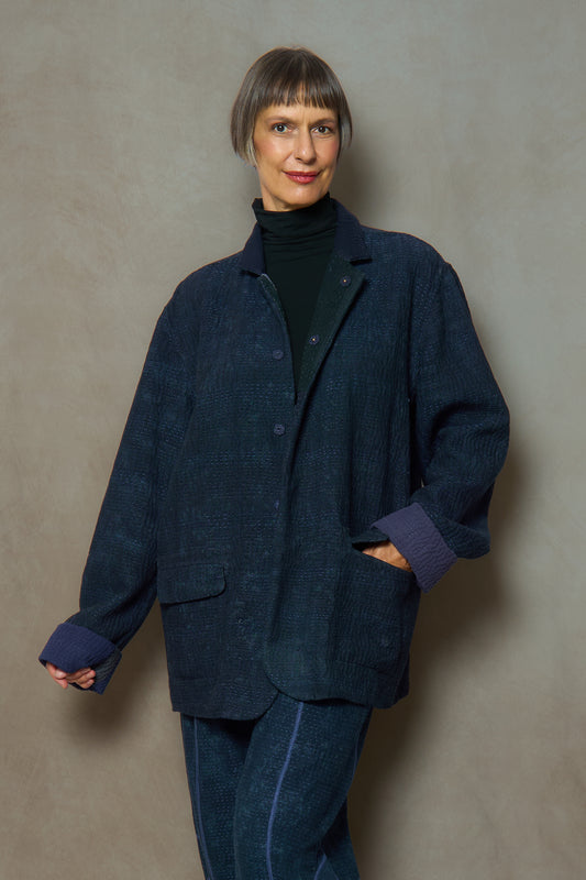 DENIM SUN-DYE KANTHA SIMPLE MEN'S JACKET - ds3072-nvy -