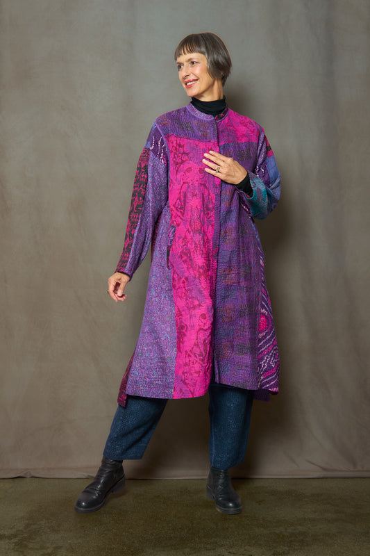 JACQUARD SILK KANTHA KAFTAN COAT - js4343-prp -