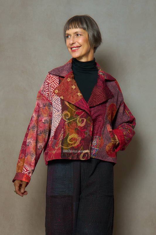 JACQUARD SILK KANTHA NEW LAPELED SHORT JACKET - js4j101-mar -