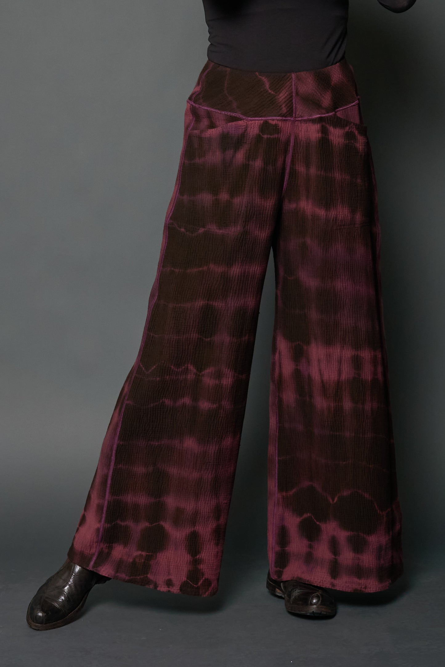 MONE SHIBORI TIE DYE KANTHA MID RISE WIDE LEG PANTS LONG - ms4673-pik -