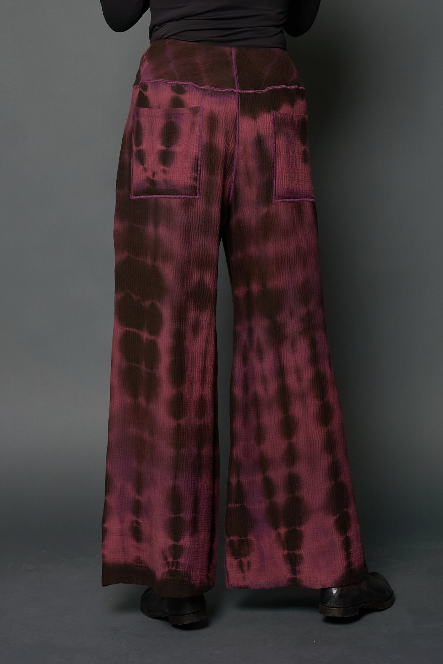 MONE SHIBORI TIE DYE KANTHA MID RISE WIDE LEG PANTS LONG - ms4673-pik -