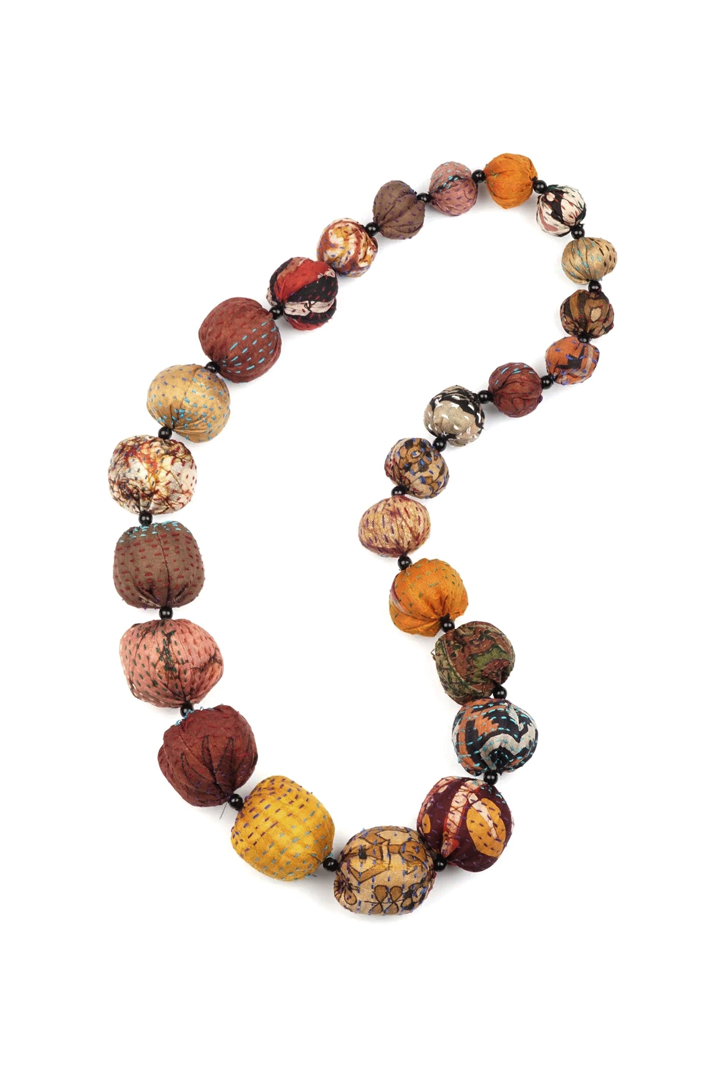 VINTAGE SILK KANTHA NUTS MEDIUM NECKLACE - sv2701-brn -