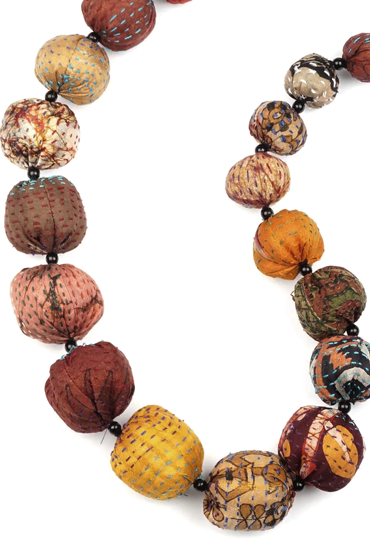 VINTAGE SILK KANTHA NUTS MEDIUM NECKLACE - sv2701-brn -