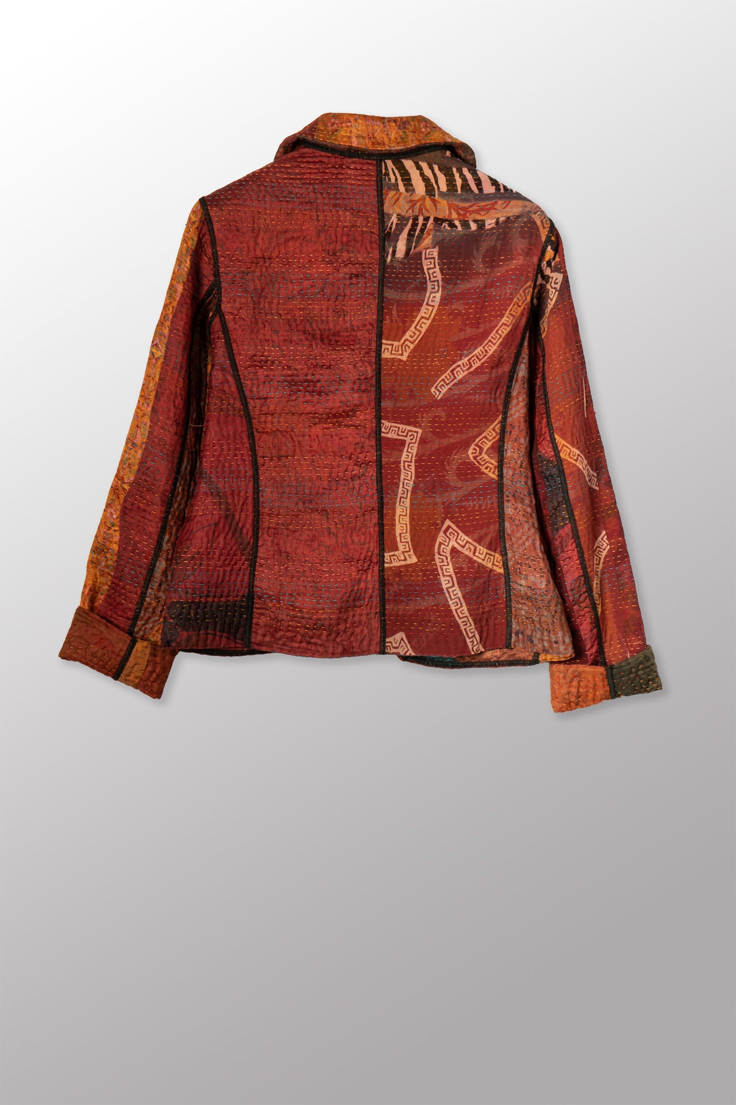 JACQUARD SILK KANTHA CROPPED BASIC JACKET - js4096-brn -