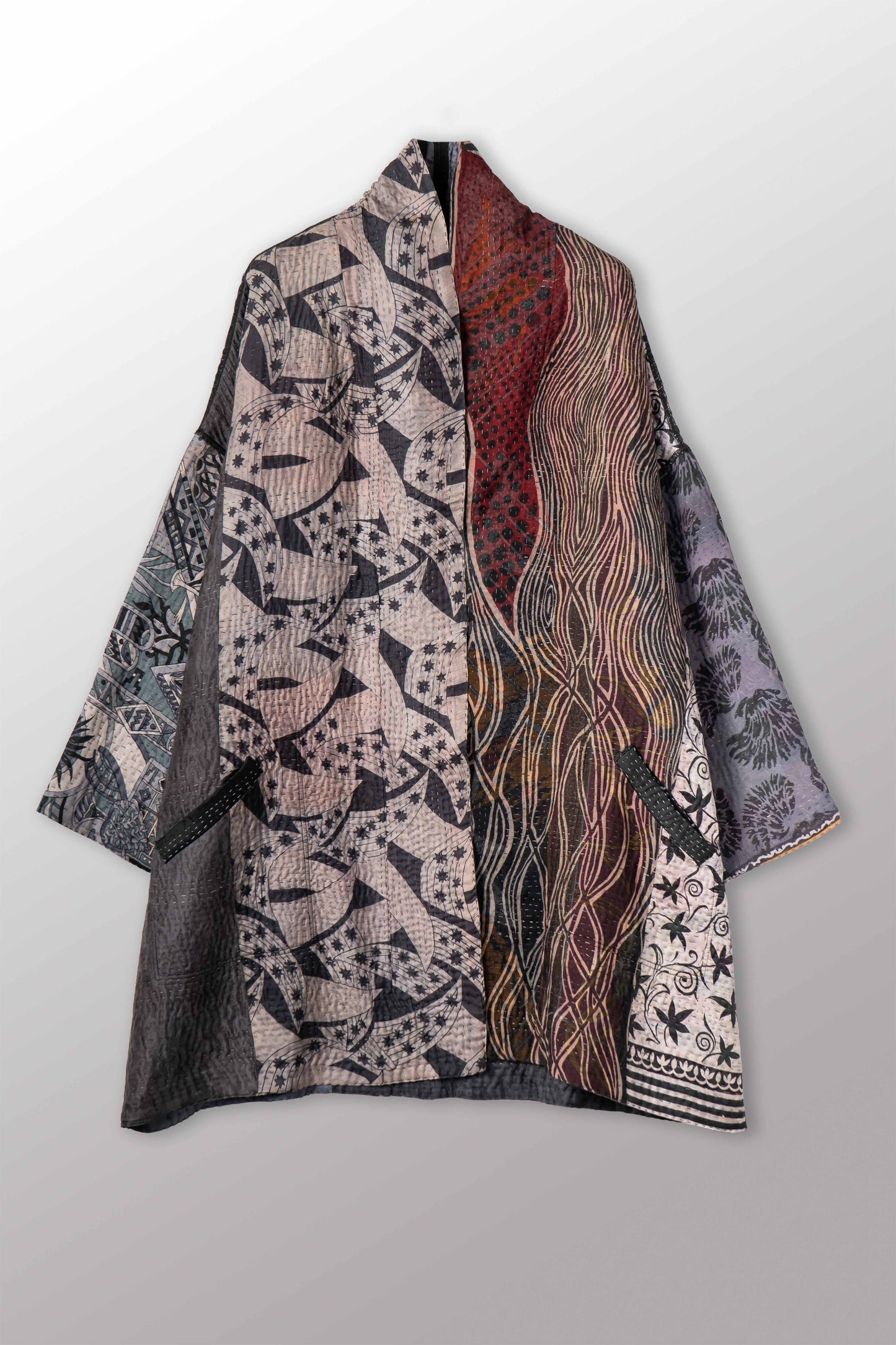 JACQUARD SILK KANTHA HAORI JACKET - js4068-blk -