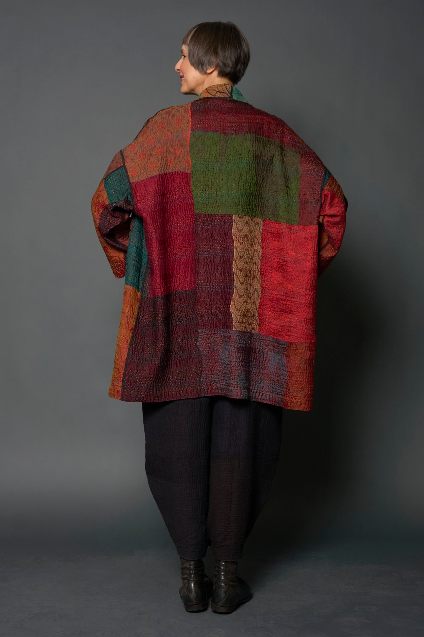 JACQUARD SILK KANTHA HAORI JACKET - js4068-brn -