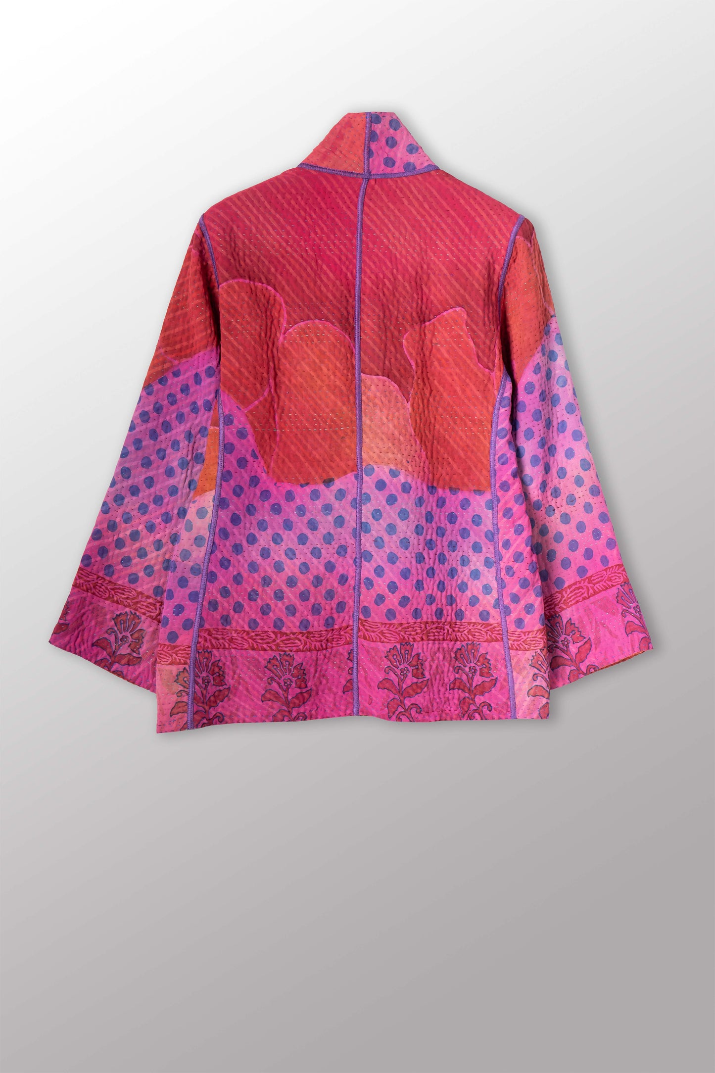 VINTAGE SILK GEORGETTE COTTON KANTHA SHORT JACKET - gc4007-0002m -