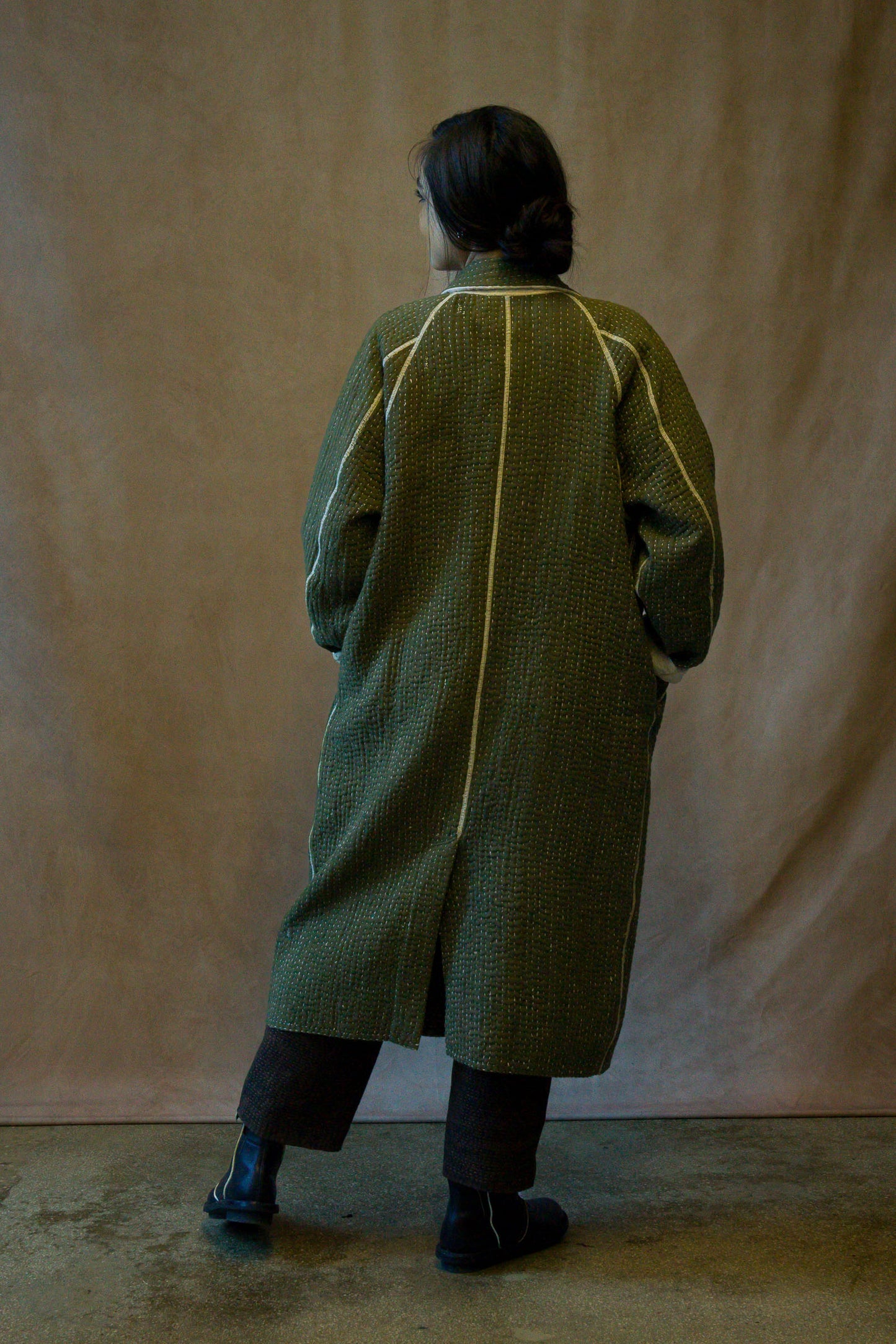 BBK SOLID KANTHA RAGLAN SLEEVE COAT - bl-bbs6337-grn -