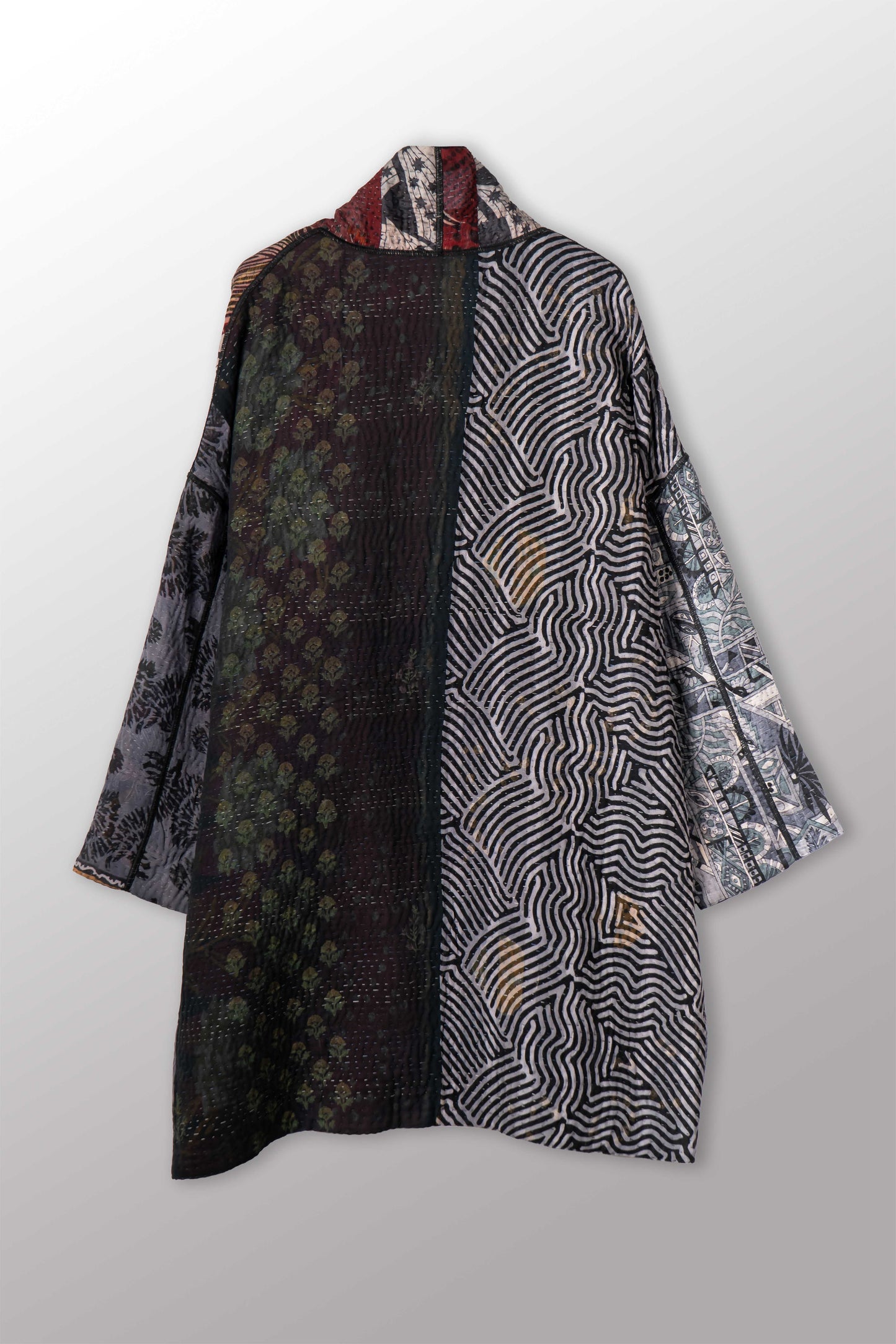 JACQUARD SILK KANTHA HAORI JACKET - js4068-blk -
