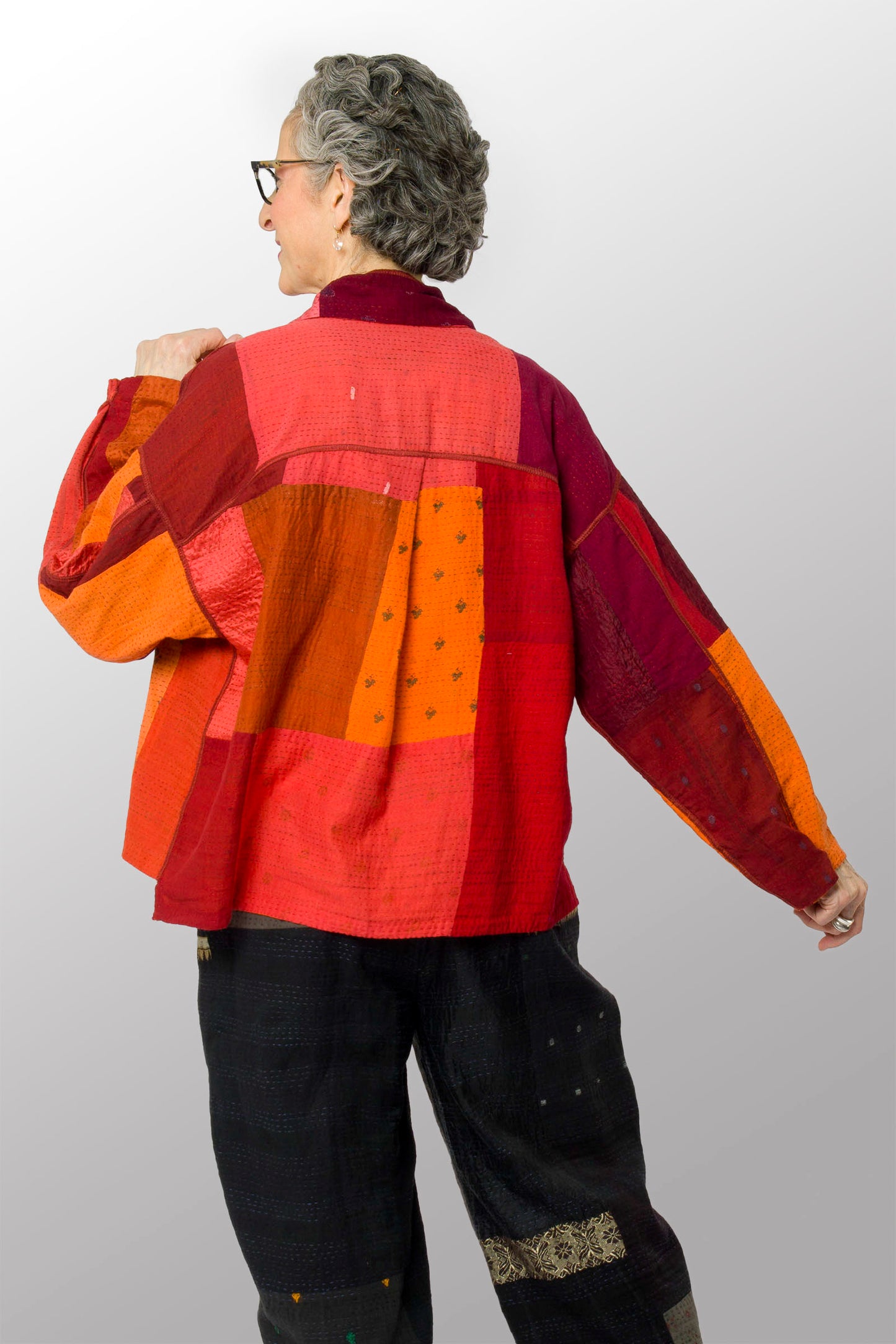 COTTON SILK SW PATCH OMBRE KANTHA CROPPED SHIRT JACKET - wo2075-org -