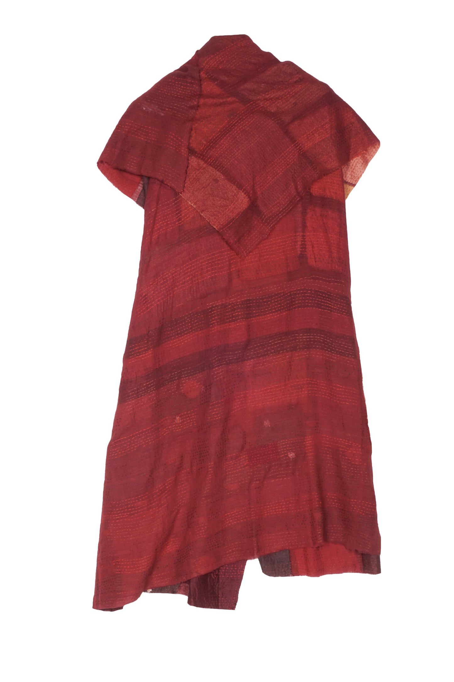 TONAL TILE PATCH KANTHA COWL NECK DRESS - tt2416-red -
