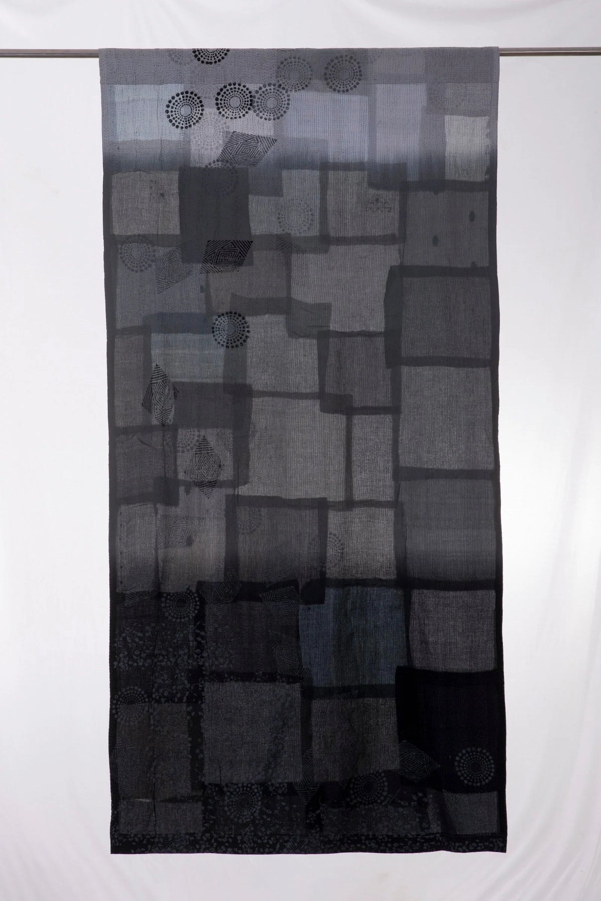 Ombre Patch Vintage Cotton Kantha Curtains -Gray