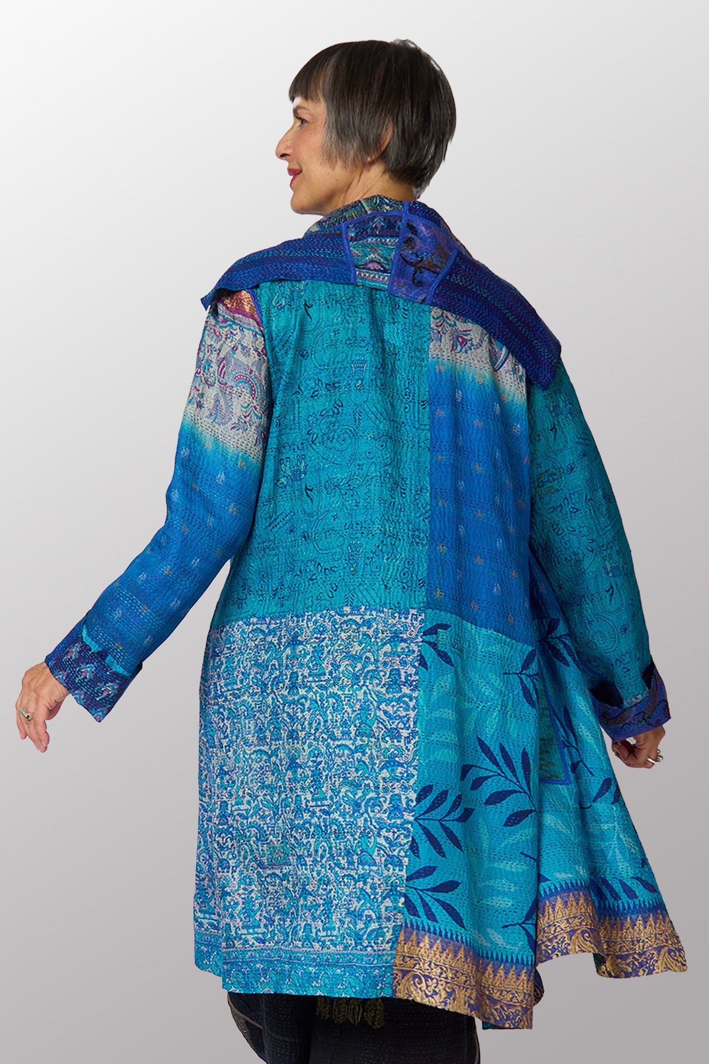 VINTAGE SILK KANTHA POCKET MEDIUM COAT - sv2316-0002a -