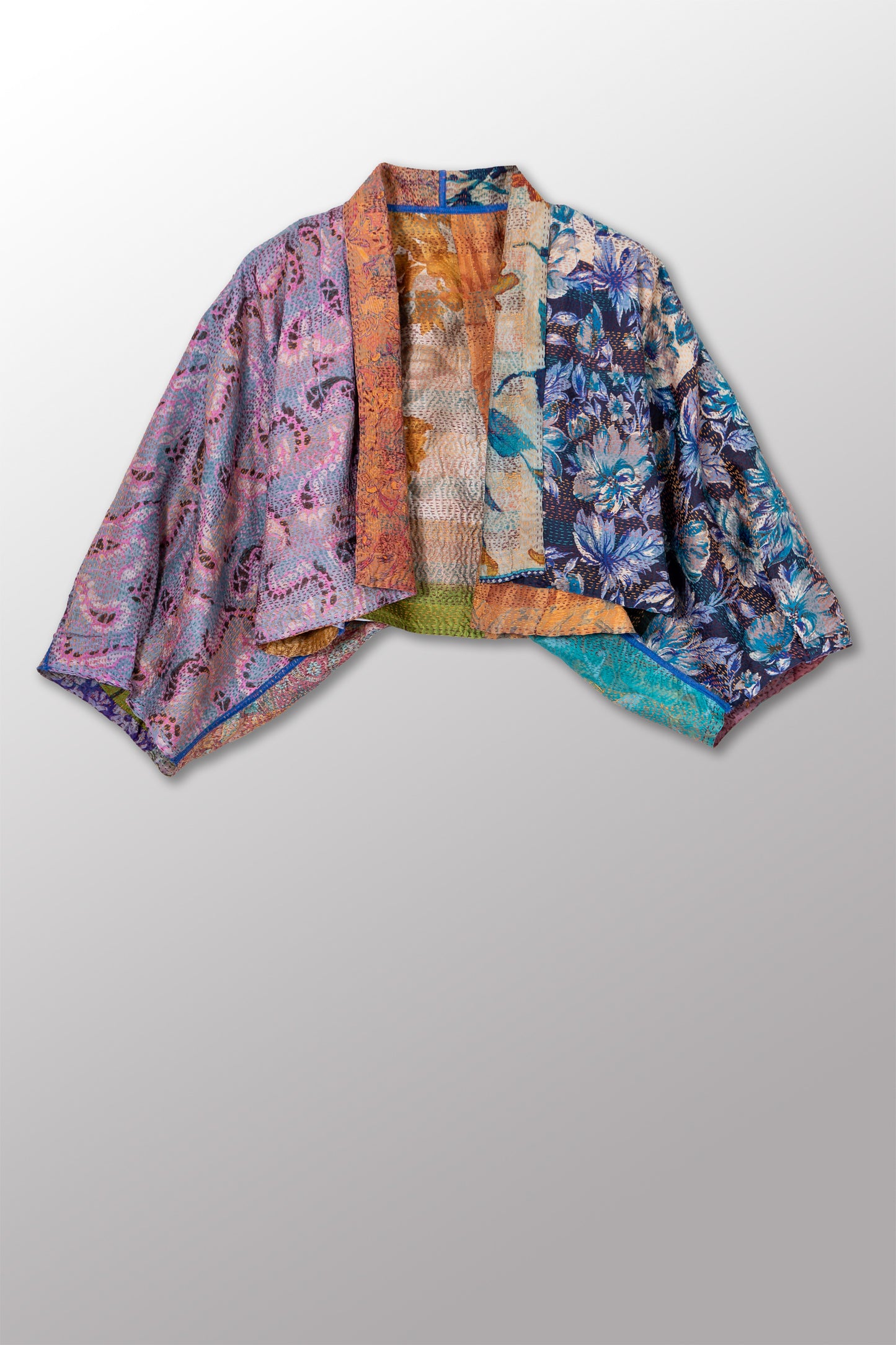 VINTAGE SILK KANTHA PUFF SLV. SHRUG - sv2062-0009a -
