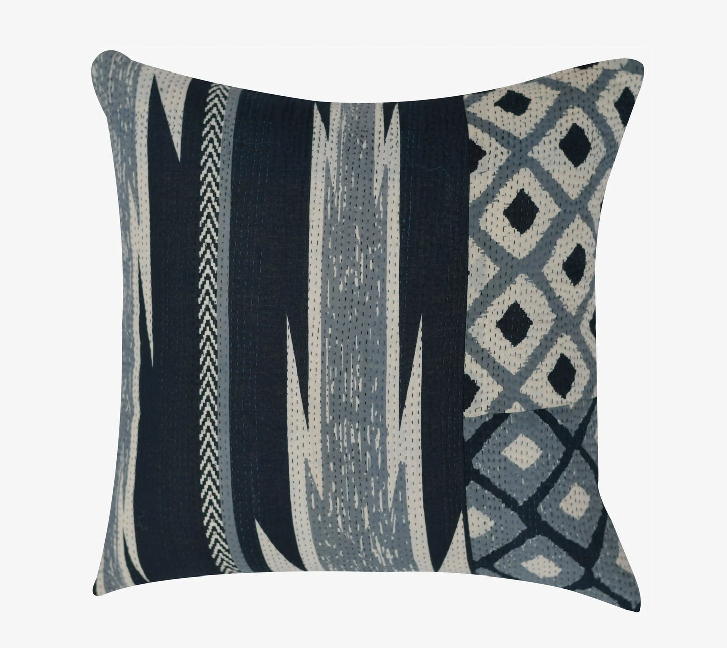 Monotone Ikat Handmade Vintage Kantha Pillow -Black