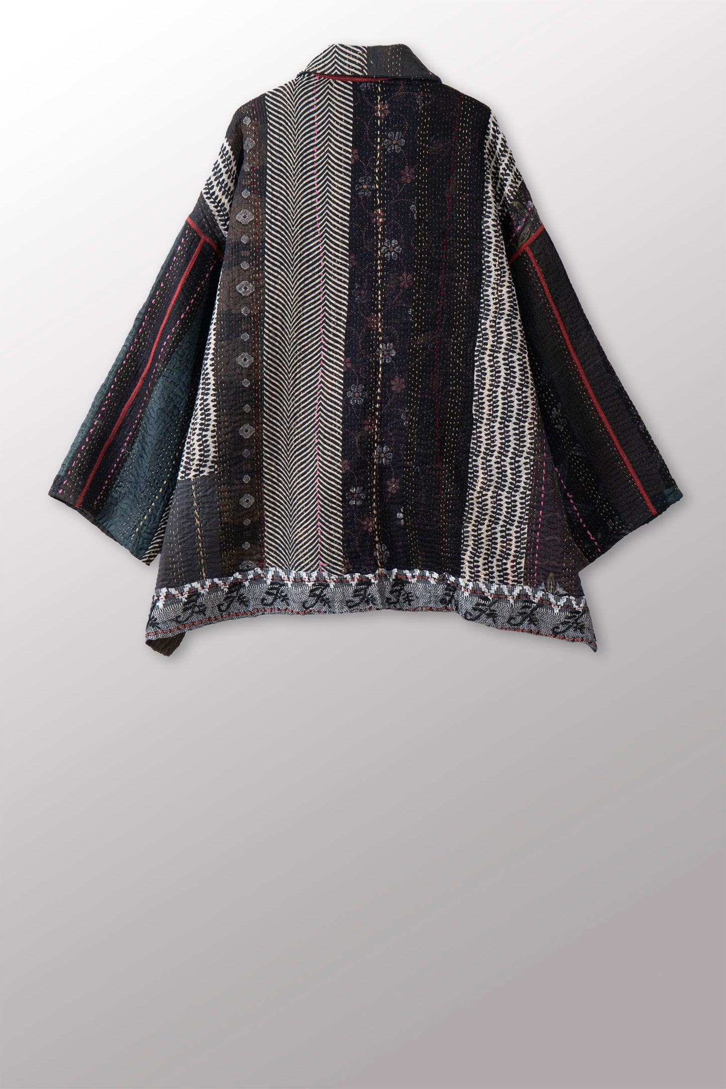 STRIPE RALLIS KANTHA OVERSIZED MINI COAT - pr4332-blk -