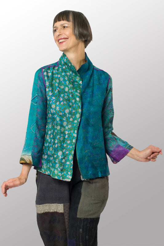 VINTAGE SILK KANTHA SHORT JKT - sv2007-0057s -