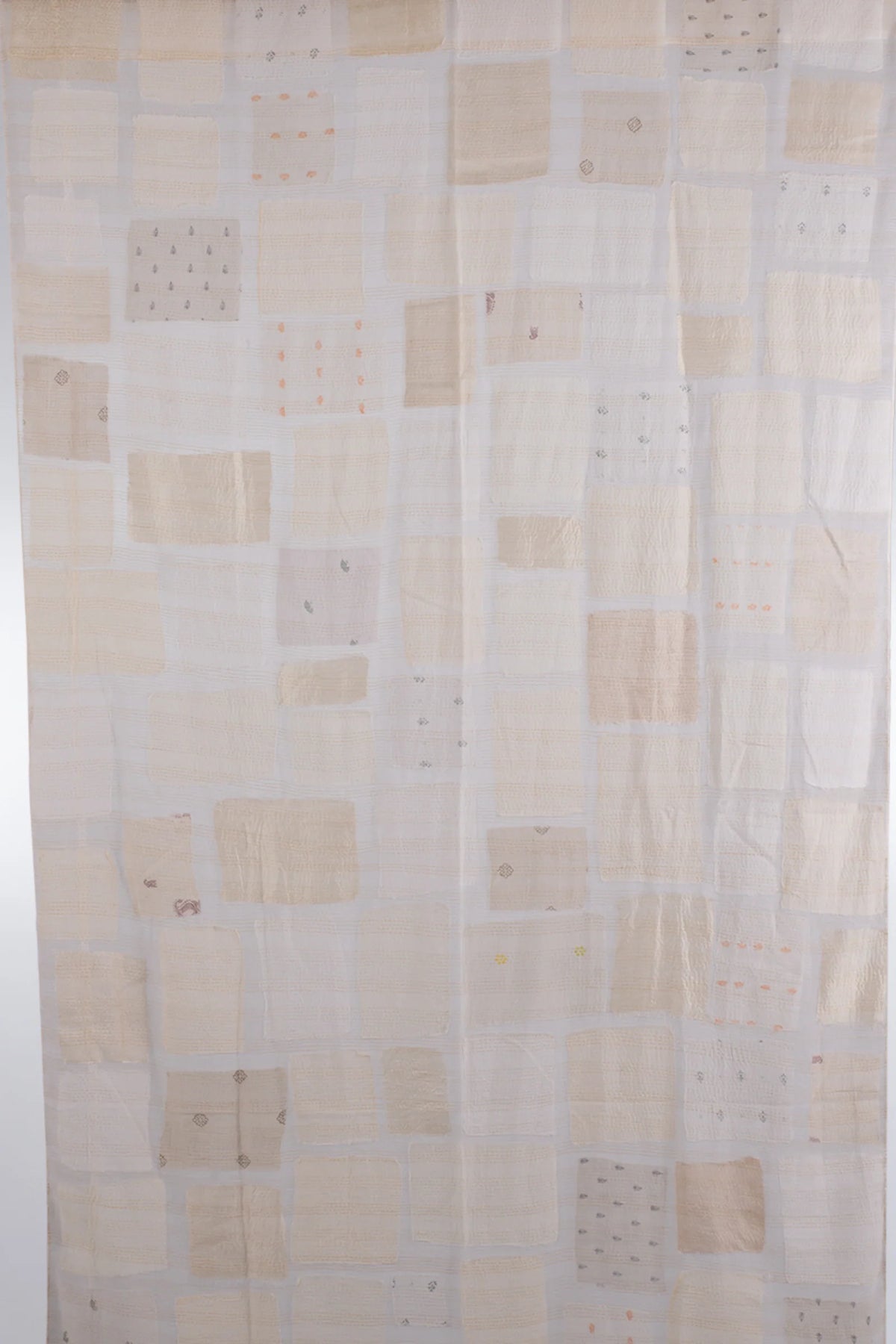 Mosaic Fray Patch Kantha Curtain -White