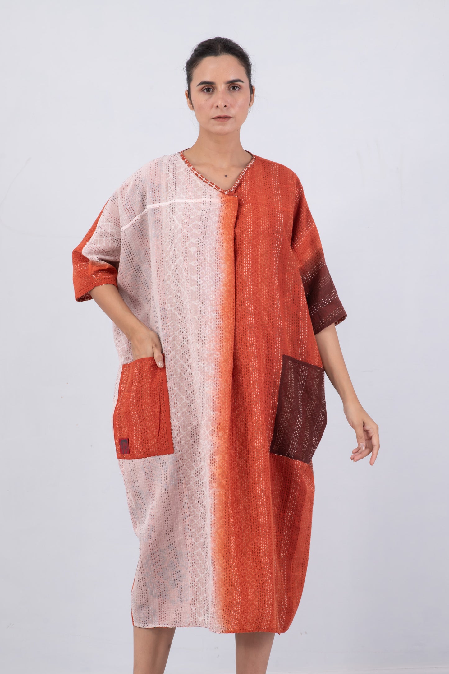 KIMONO COTTON KANTHA DOLMAN MAXI - kc2440-org -