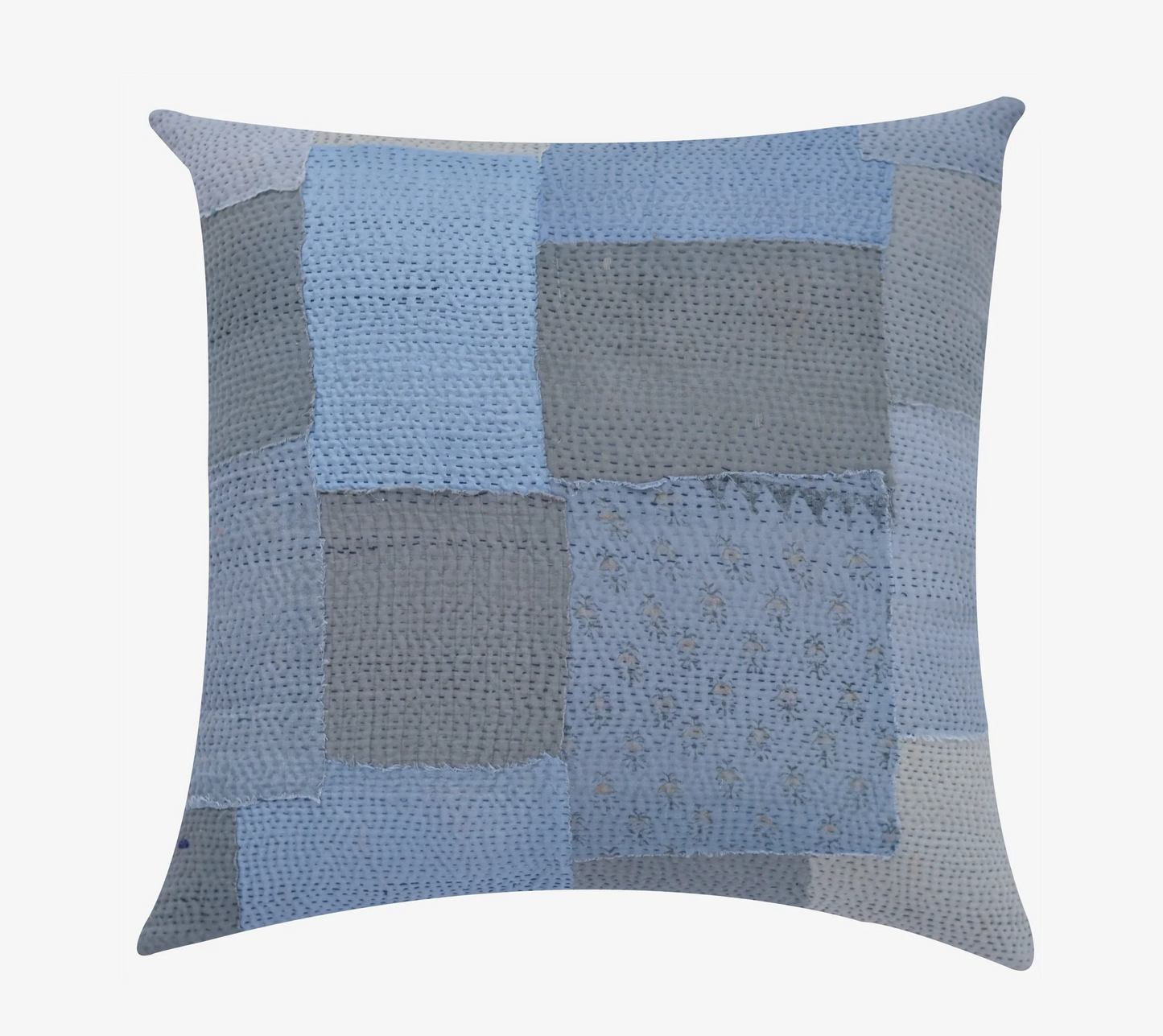 Mosaic Fray Handmade Vintage Kantha Pillow Sham -Hydrangea -