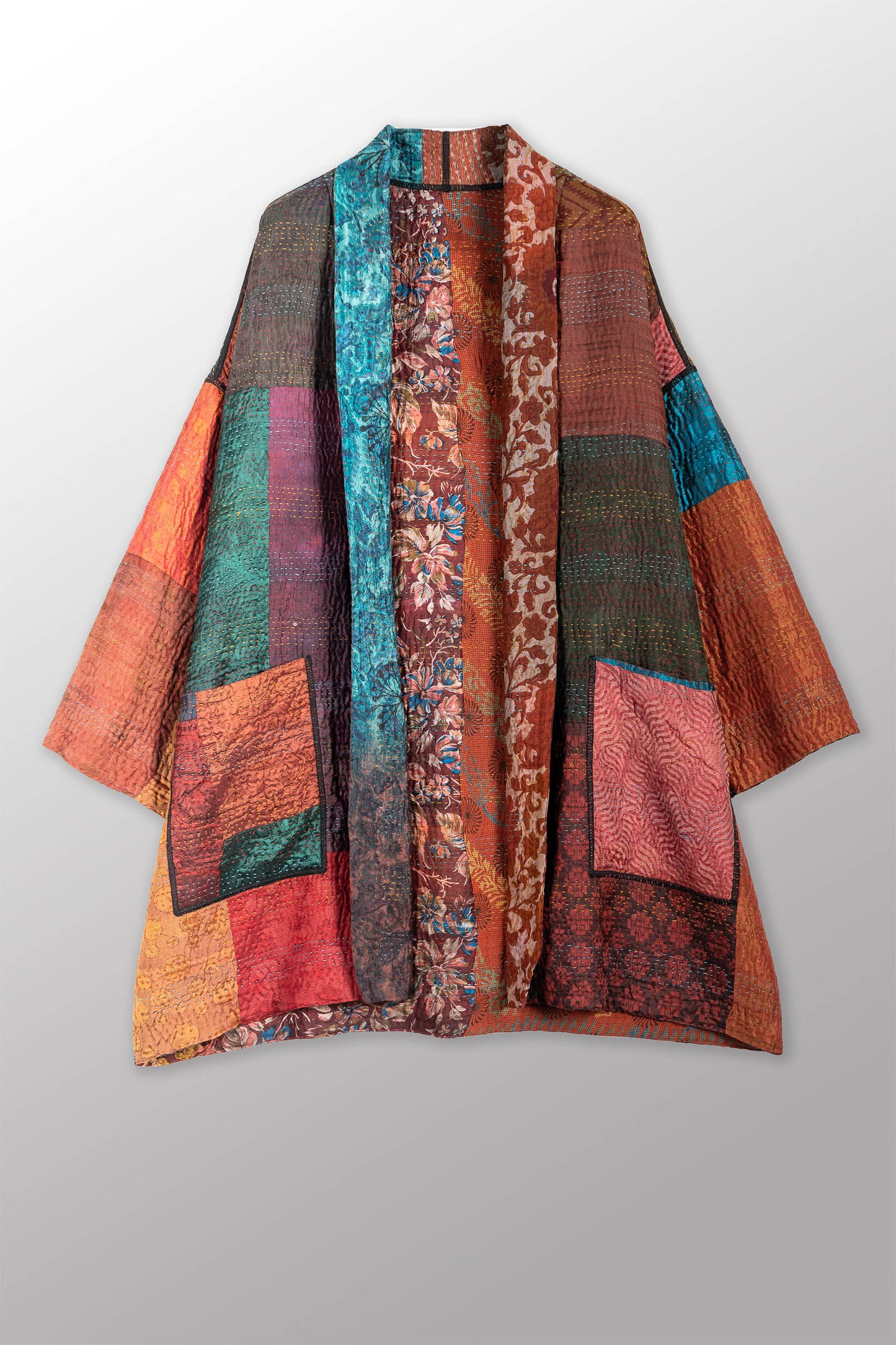 JACQUARD SILK KANTHA HAORI JACKET - js4068-brn -