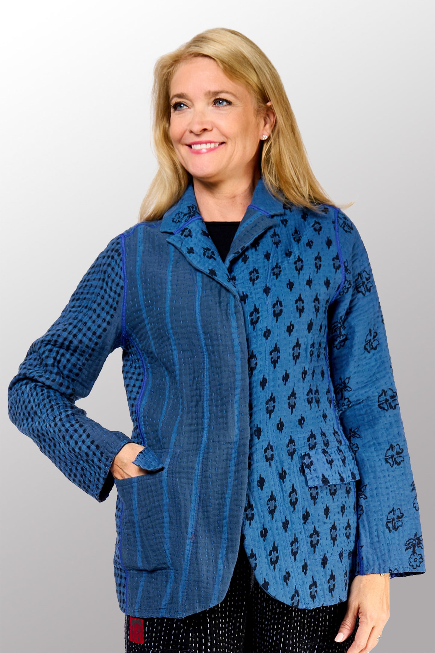 BBK PATCH KANTHA BASIC JACKET - bl-bbp4052-nvy -