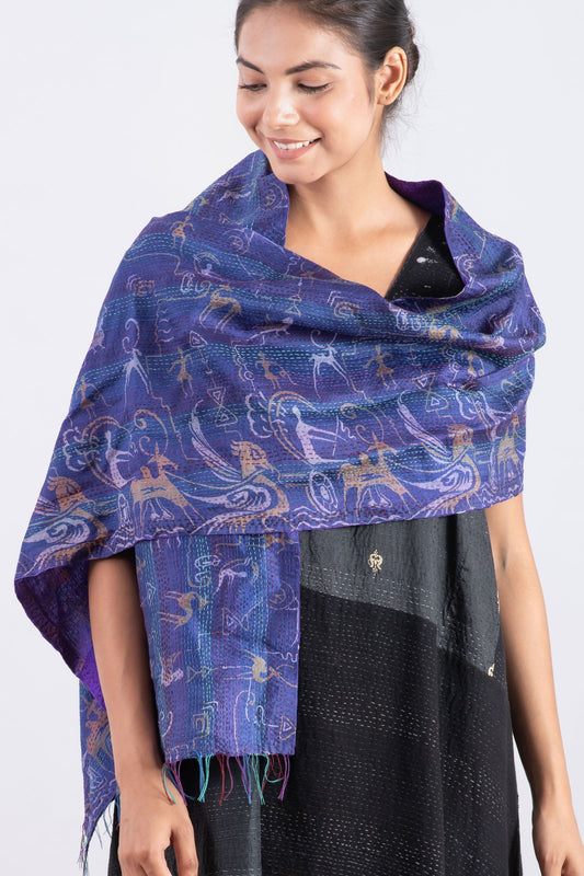 VINTAGE SILK KANTHA SCARF SMALL - sv2800-prp -