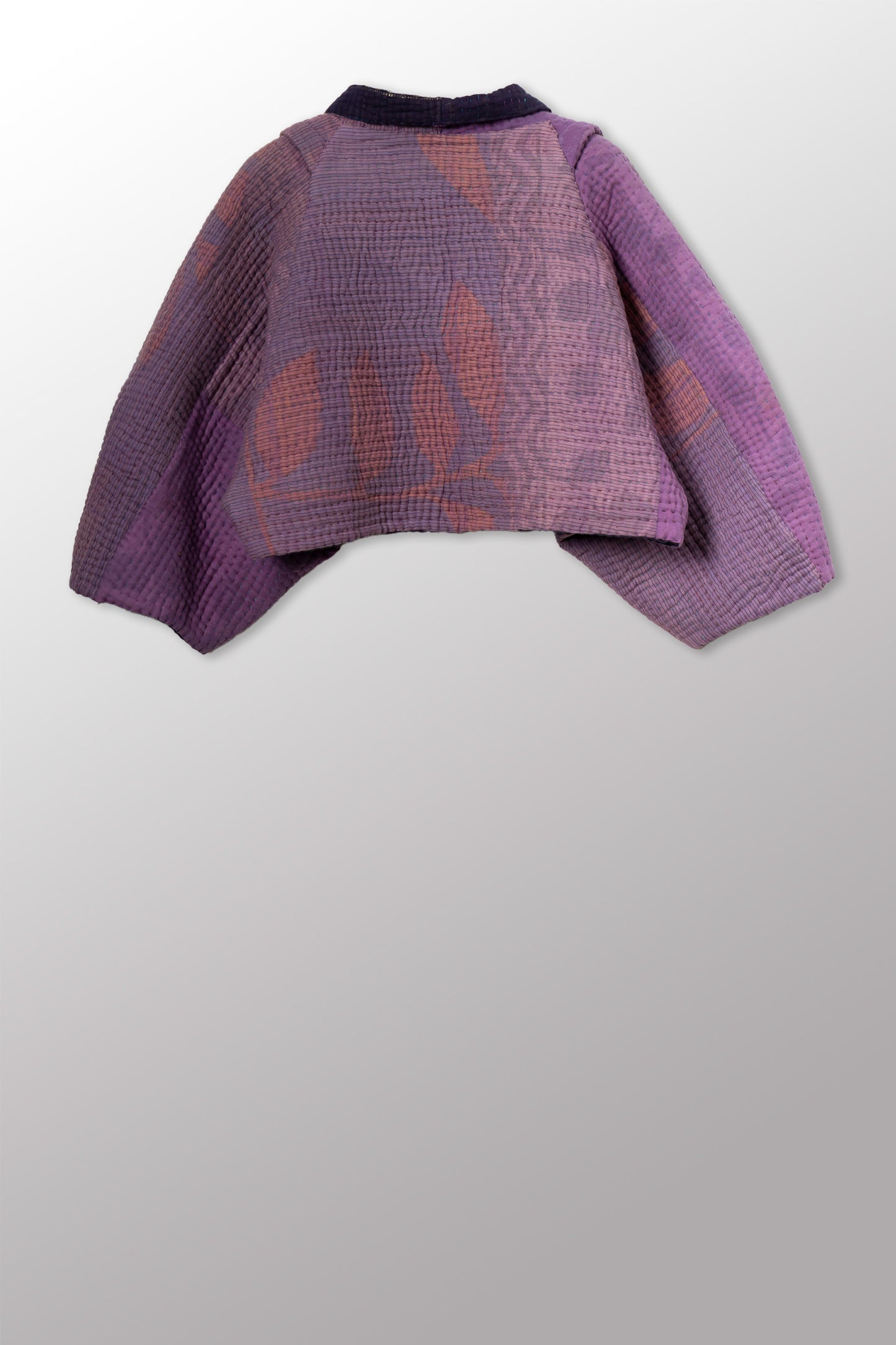 QUILTED OVERDYE COTTON KANTHA PUFF SLV. SHRUG - oq5062-cblu002a -