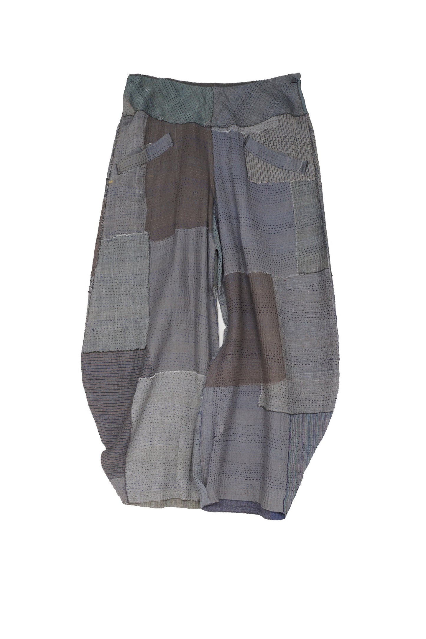 FRAYED PATCH KANTHA HAREM PANTS - fi2605-gry -