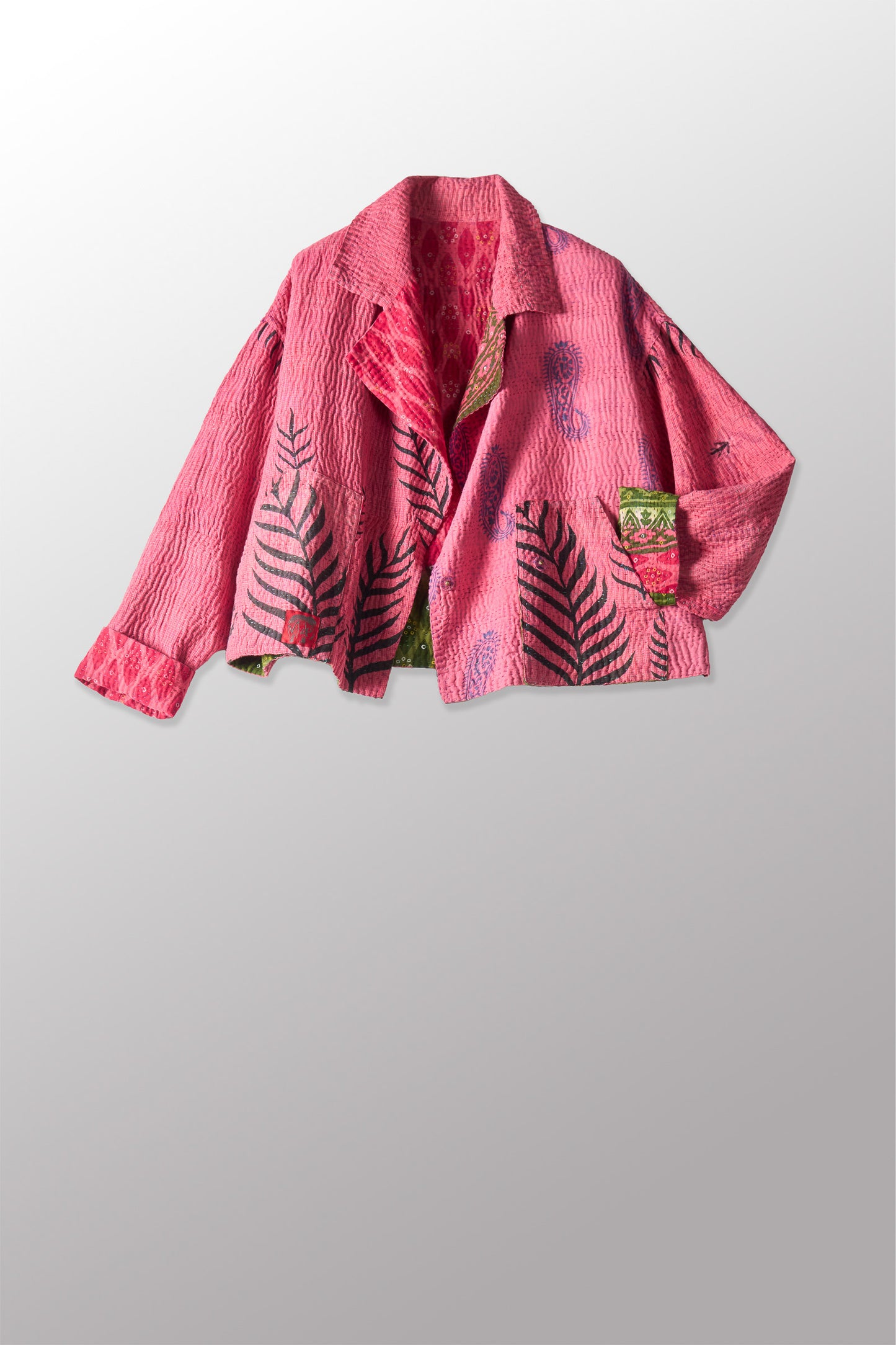 VINTAGE COTTON KANTHA LAPELED SHORT JKT - cv4081-0003s -