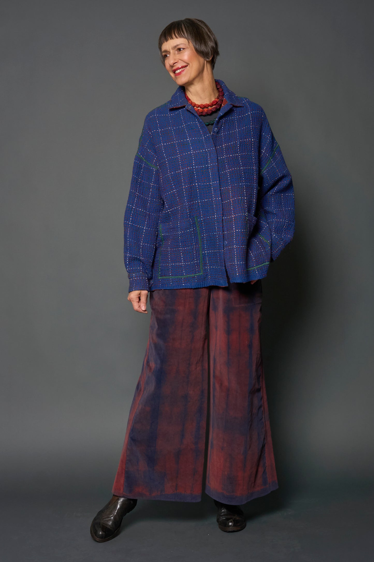 WOOL WAFFLE KANTHA POCKET CAMP SHIRT - ww3598-blu -