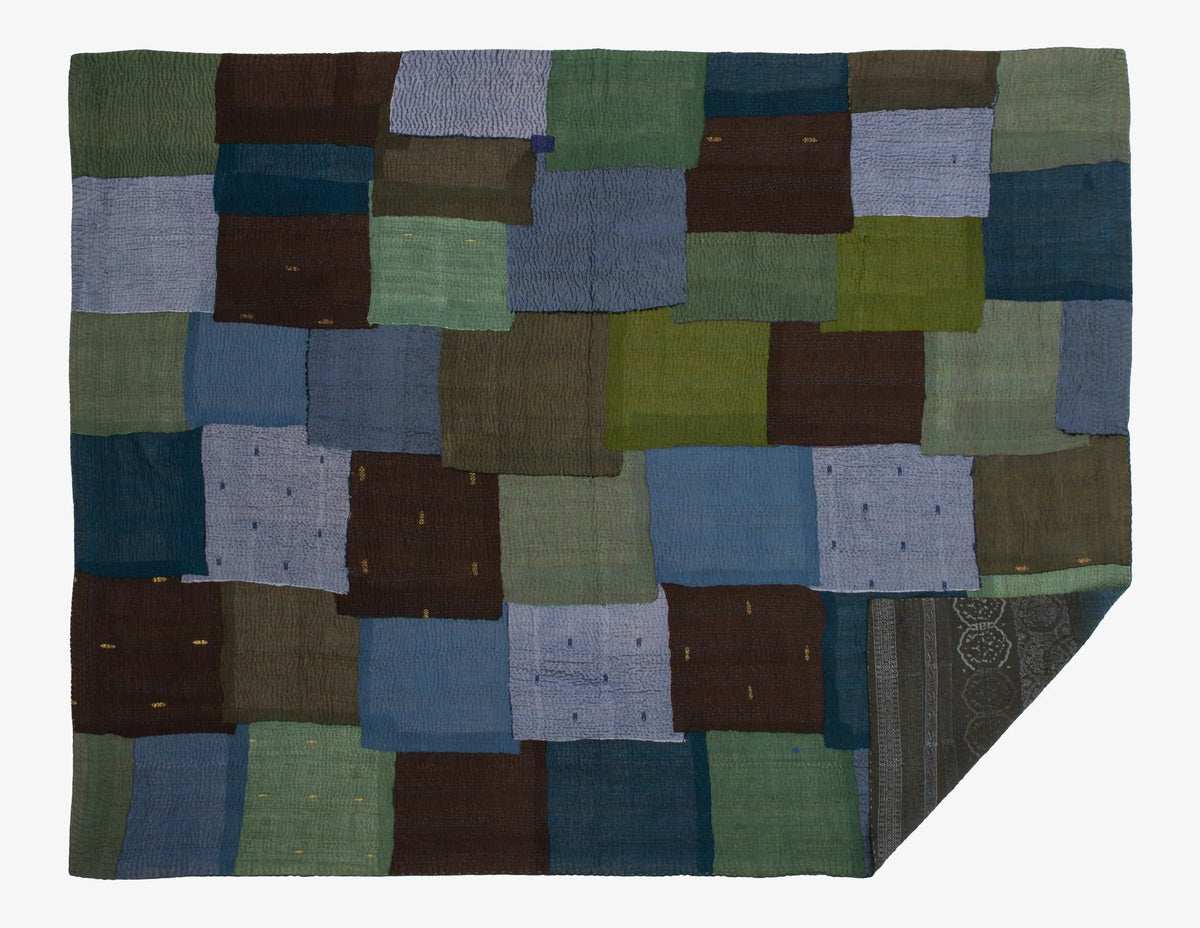 Ombre With Fray Handmade Vintage Kantha Throw -Avocado