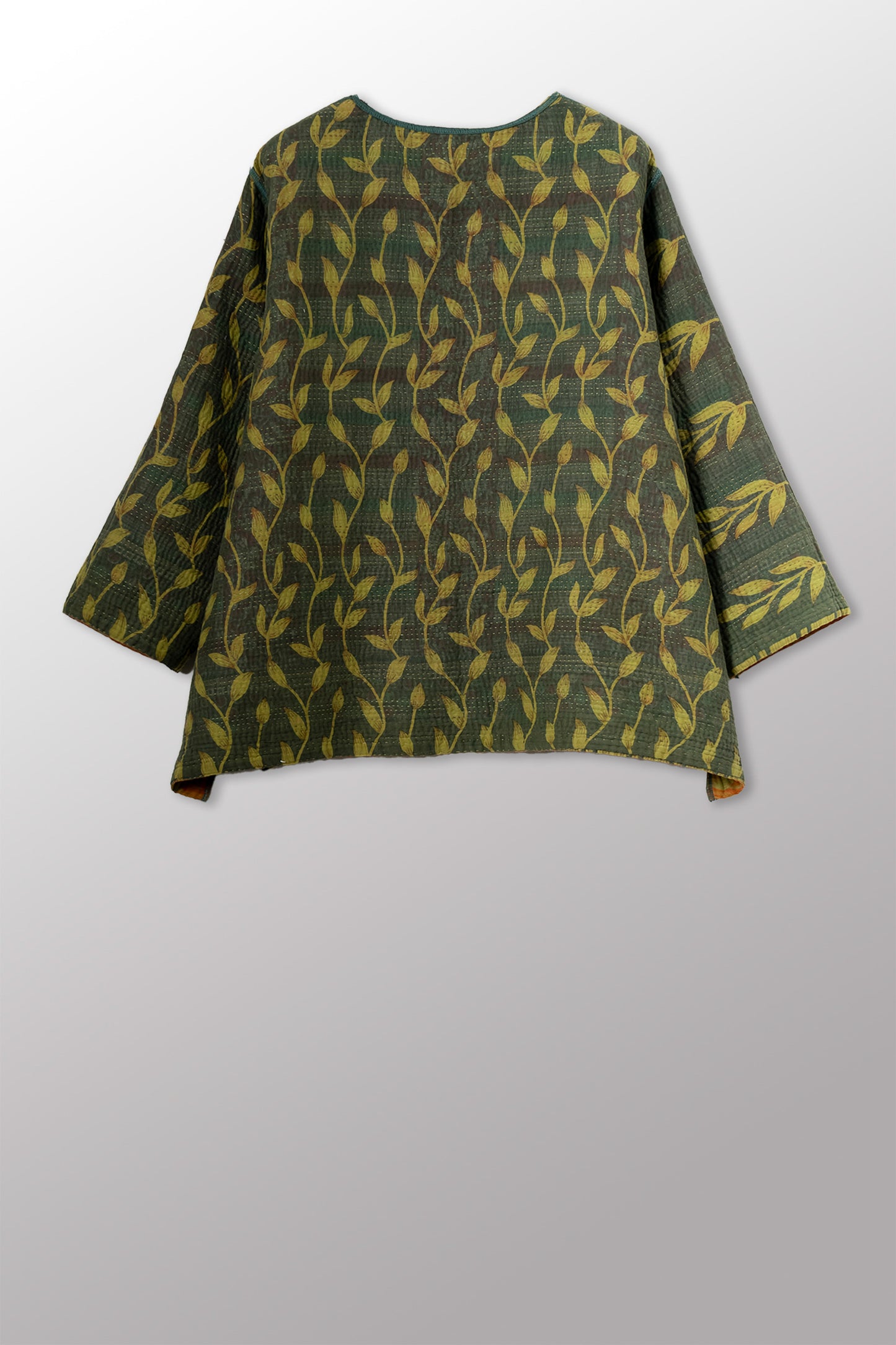 COTTON OVERDYE KANTHA A-LINE SHORT JACKET - ov4019-cgrn003a -