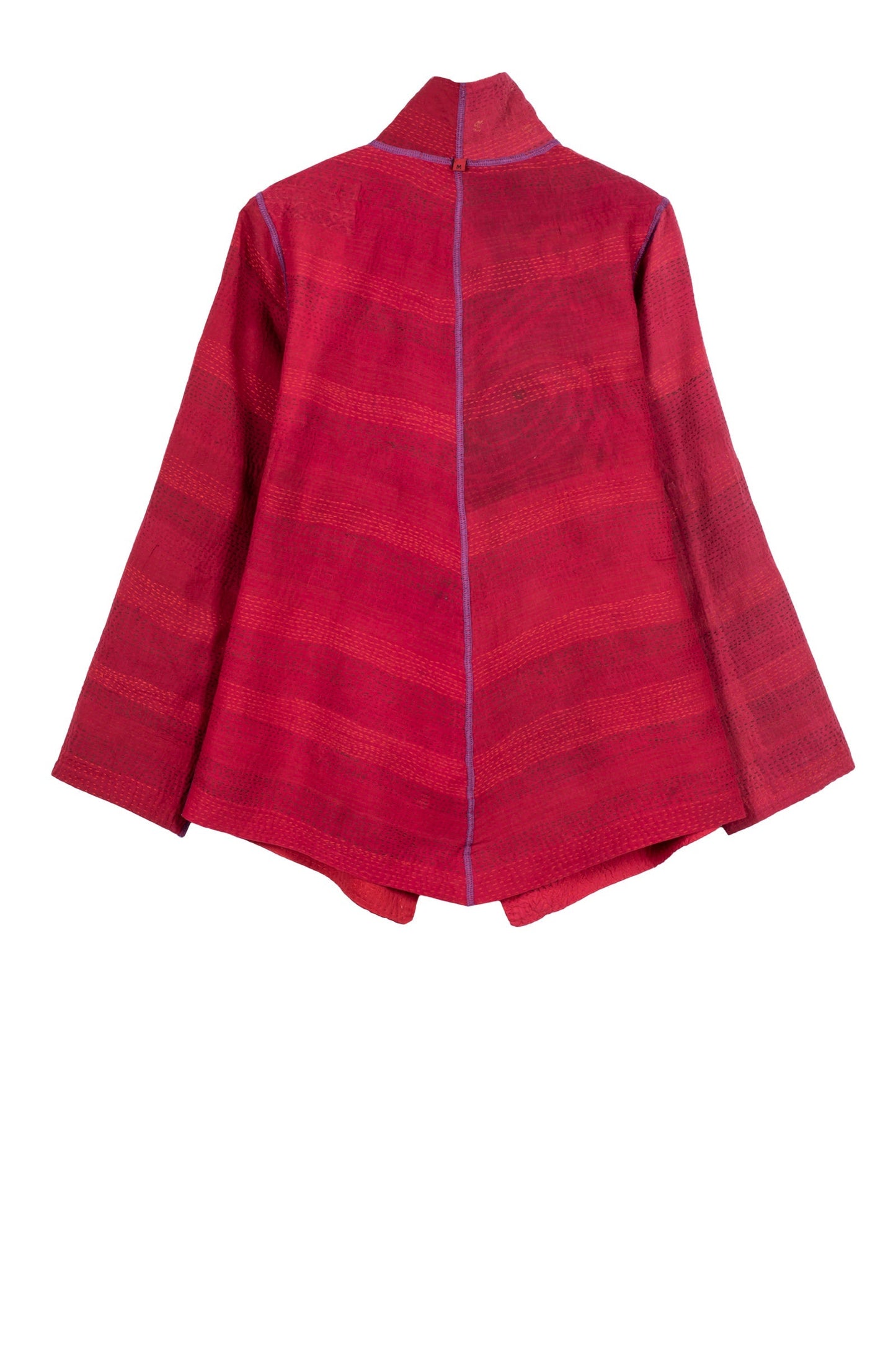 COTTON SILK SW PATCH KANTHA WING COLLAR JACKET - ws2013-red -