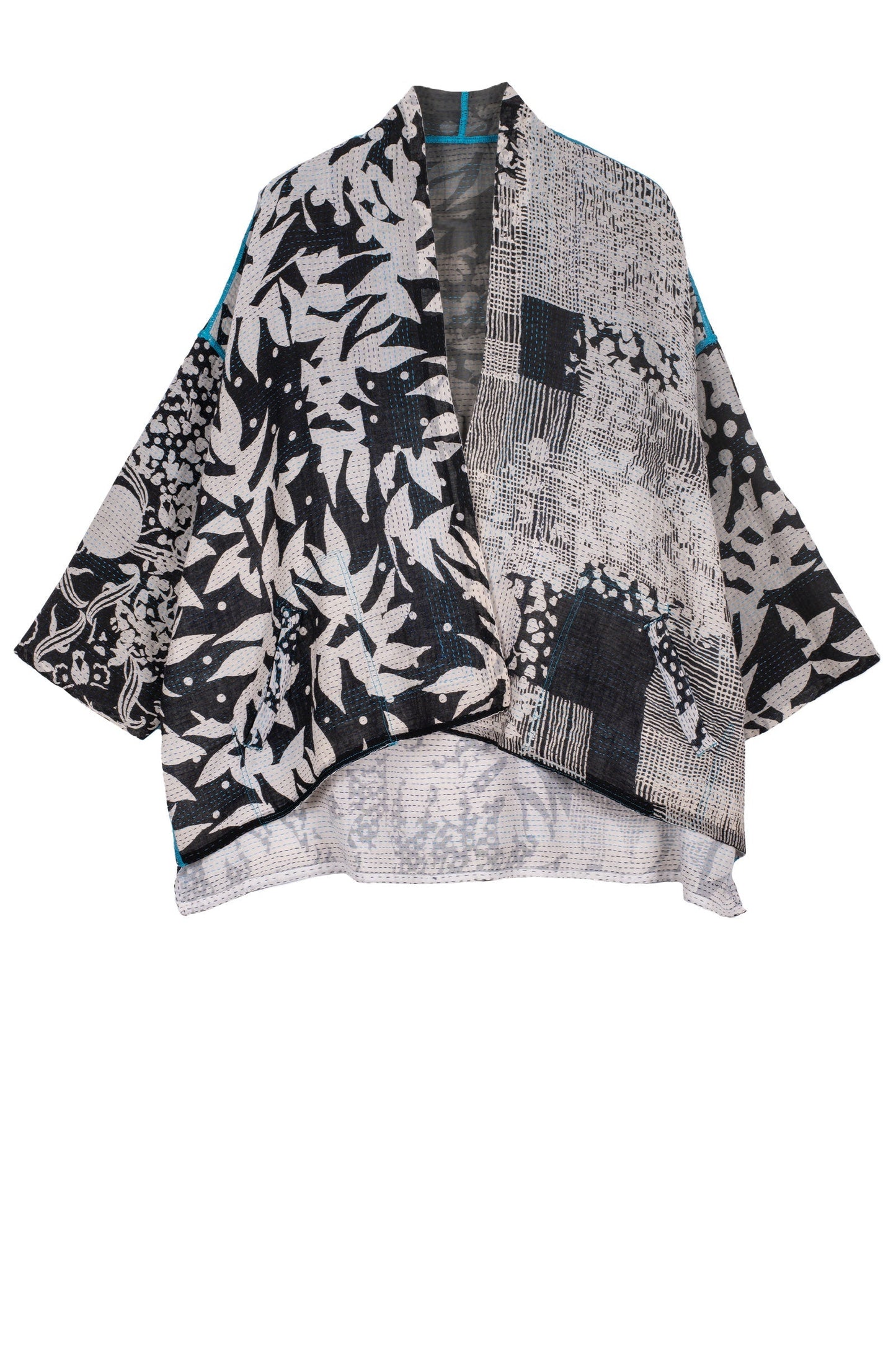 MONOTONE TWILIGHT PRINT KANTHA MINI KIMONO JKT - tp2055-blk -