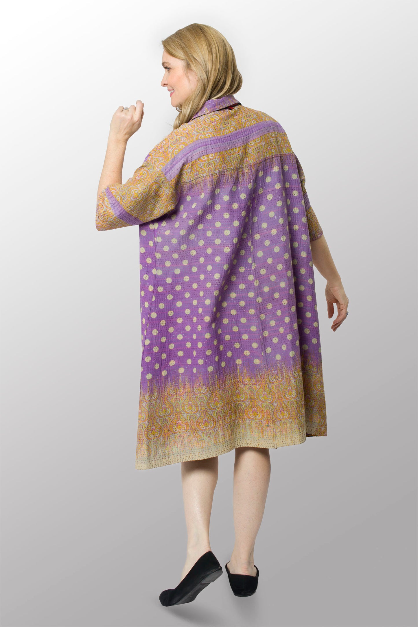 VINTAGE COTTON KANTHA 3/4 SLV. SHIRT DRESS - cv2459-0001s -