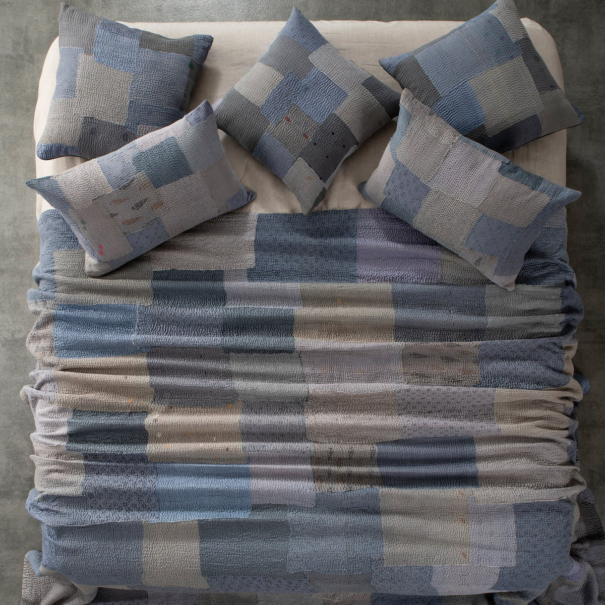 Mosaic Fray Patch Handmade Vintage Kantha Quilts -Hydrangea