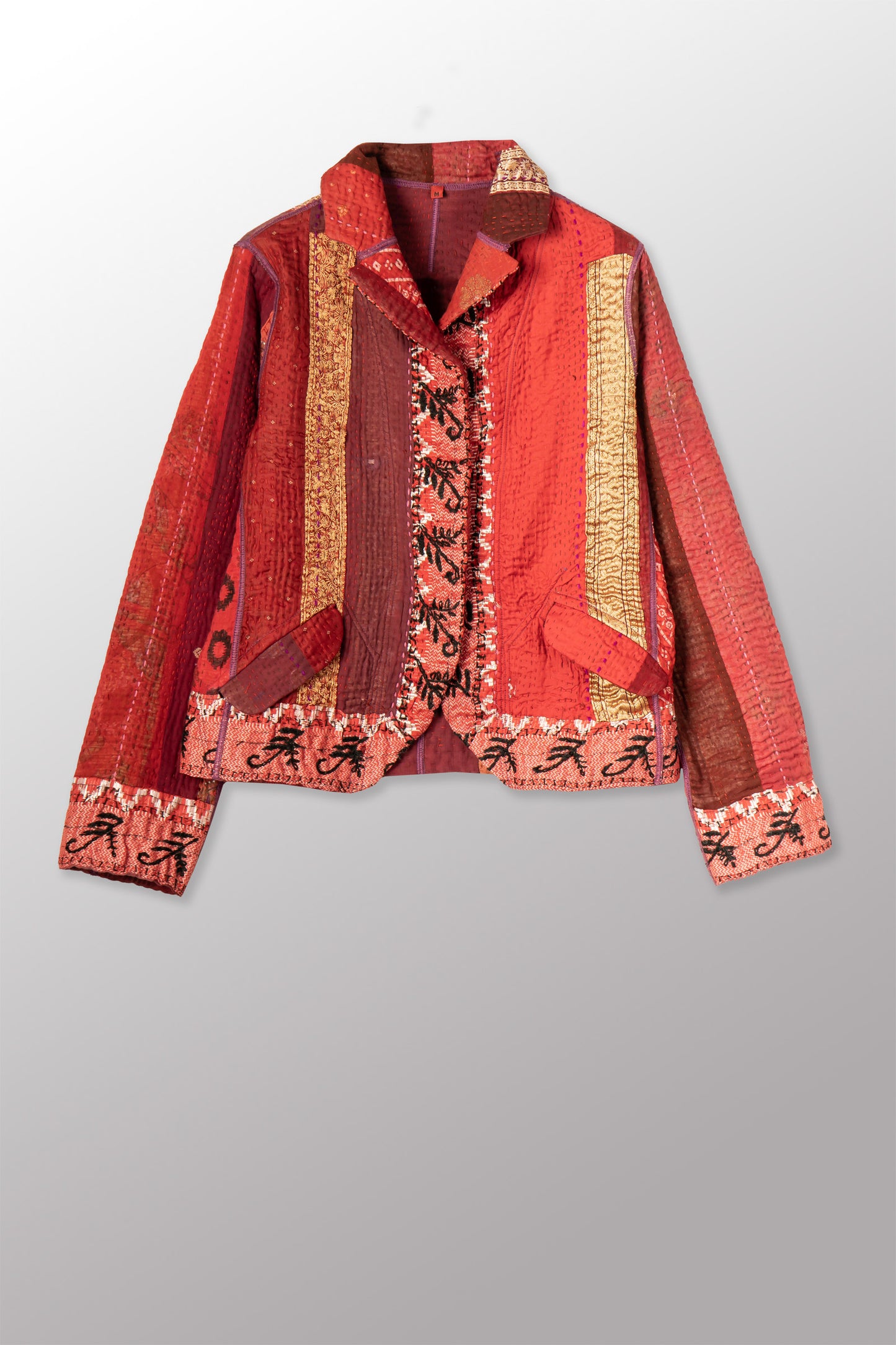 STRIPE RALLIS KANTHA CROPPED BASIC JACKET - pr4096-red -