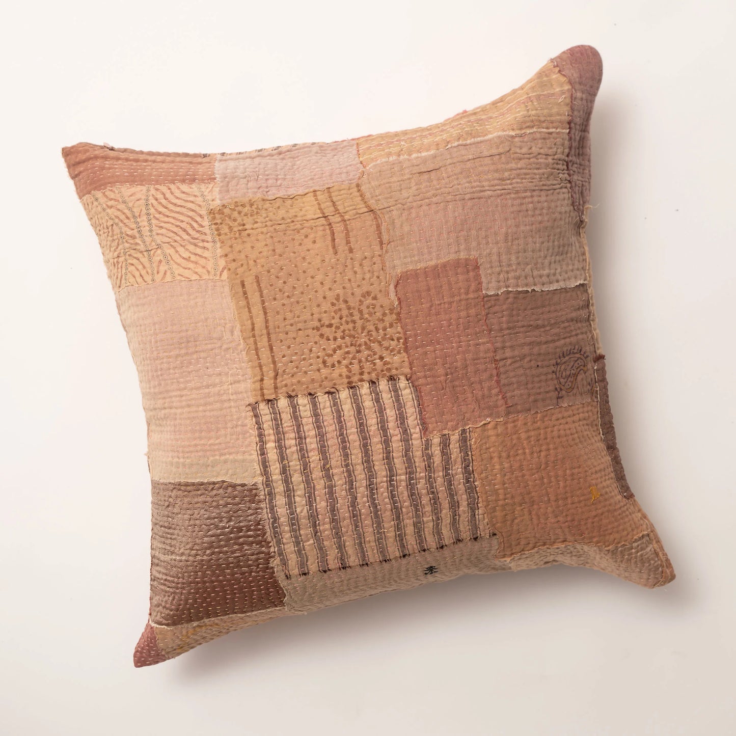 Mosaic Fray Handmade Vintage Kantha Pillow -Mushroom