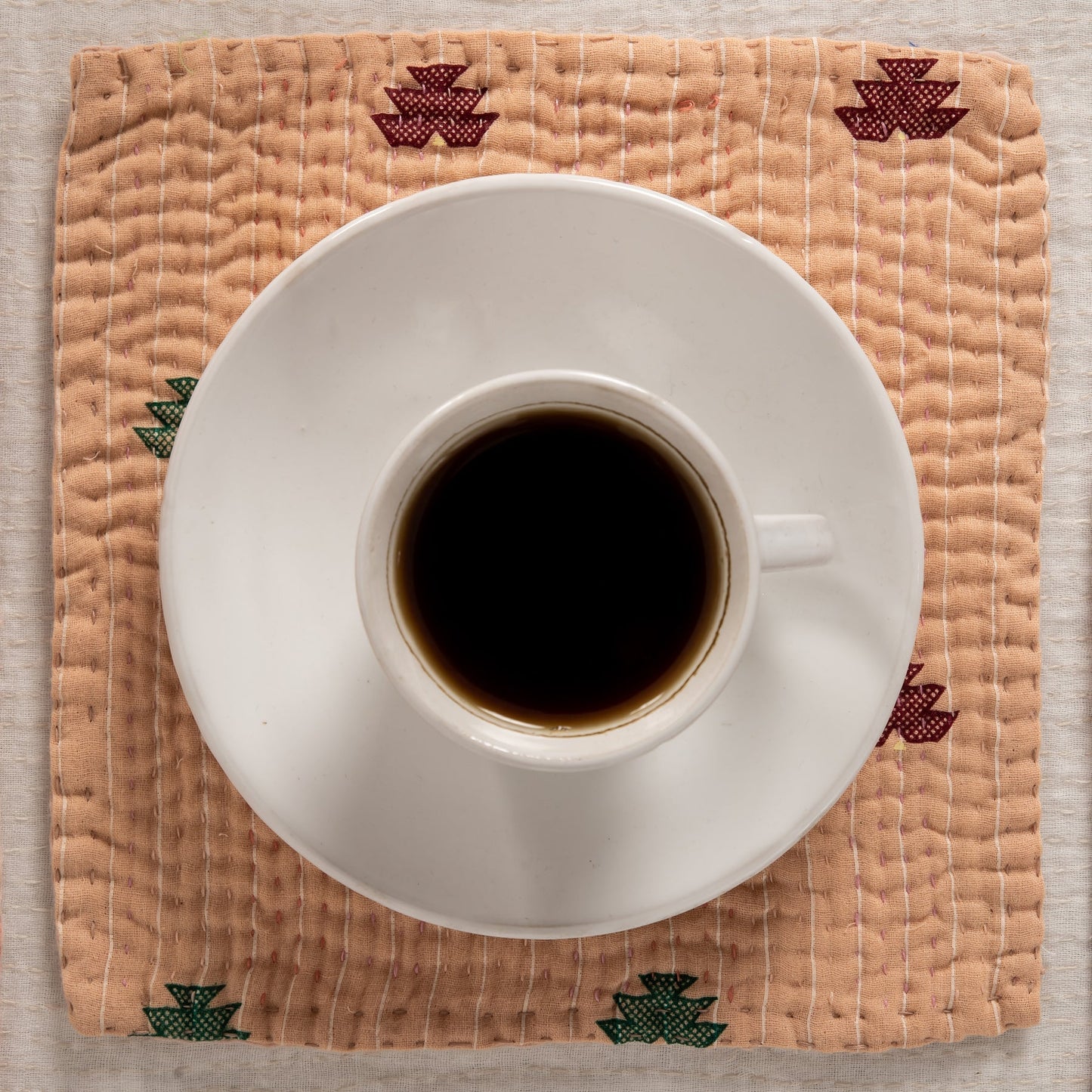 Mosaic Fray Patch Vintage Kantha Coaster -Shallot (Set of 2)
