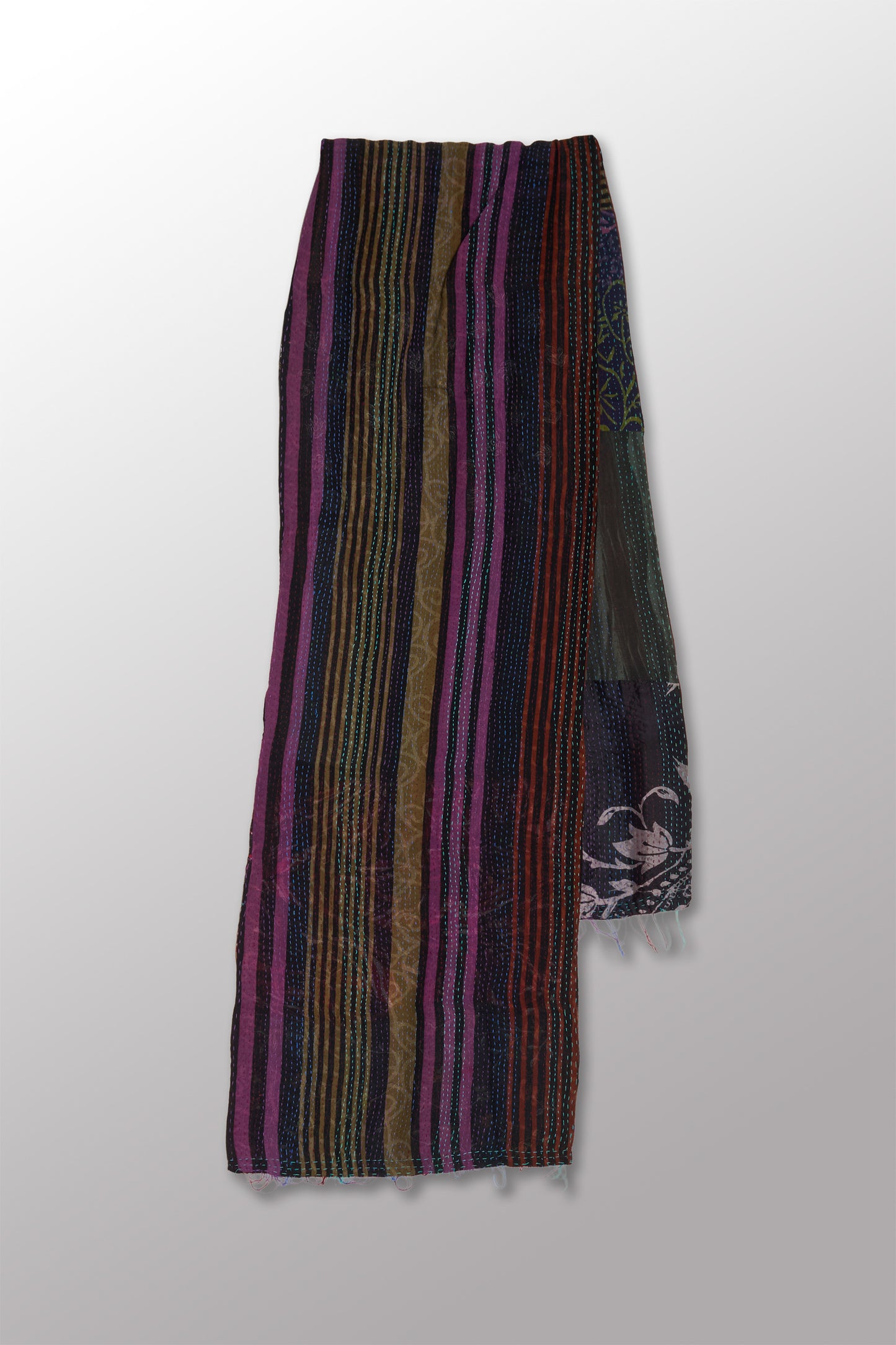 GEORGETTE VINTAGE SILK PATCH KANTHA SCARF SHORT - gs2805-blk -