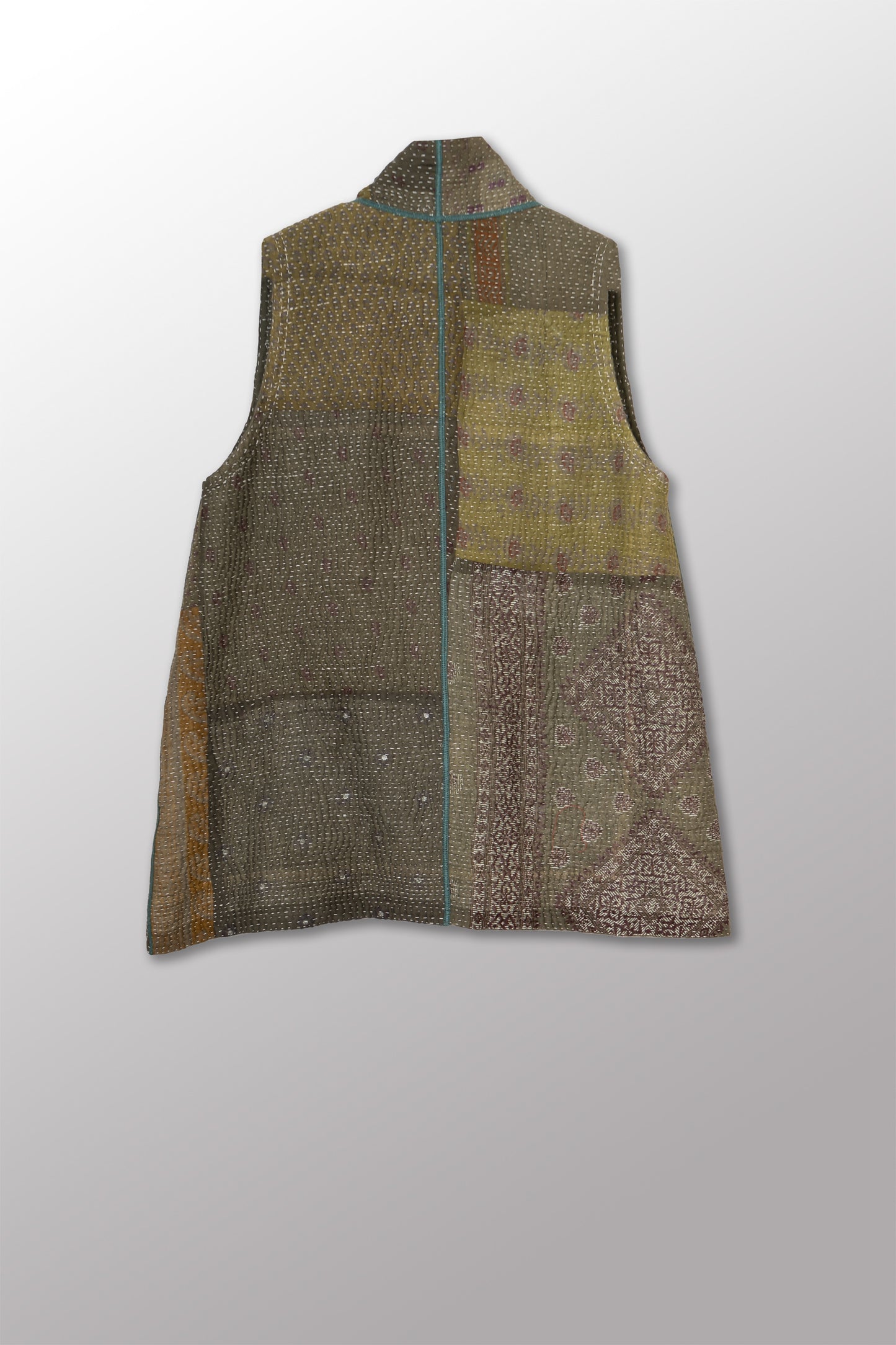 MUJI PATCH KANTHA KIMONO VEST SHORT - mp4248-grn -