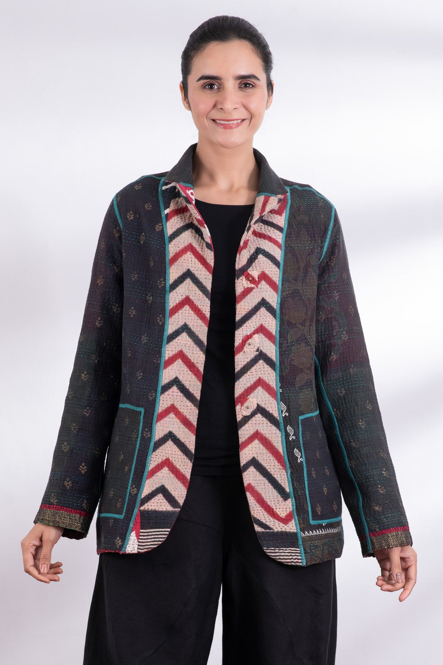 VINTAGE COTTON KANTHA BASIC JKT - cv4052-0013m -