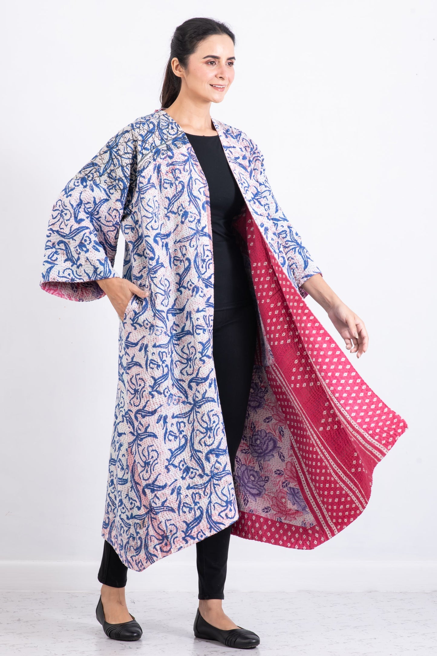 VINTAGE COTTON KANTHA KIMONO MAXI - cv4318-0010a -