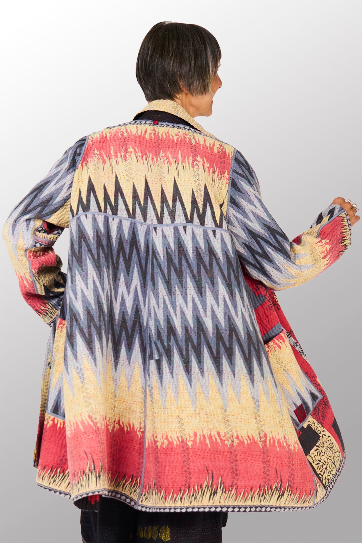 VINTAGE COTTON KANTHA A-LINE DUSTER - cv4311-0110a -