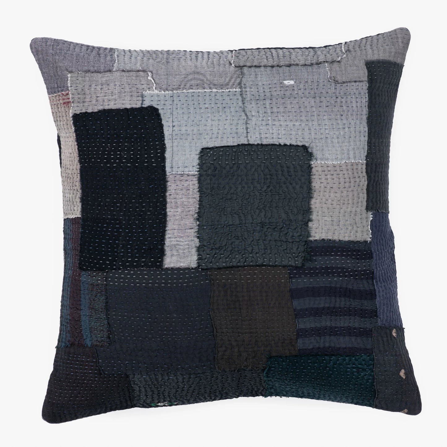 Landscape Handmade Vintage Kantha Pillow -Black