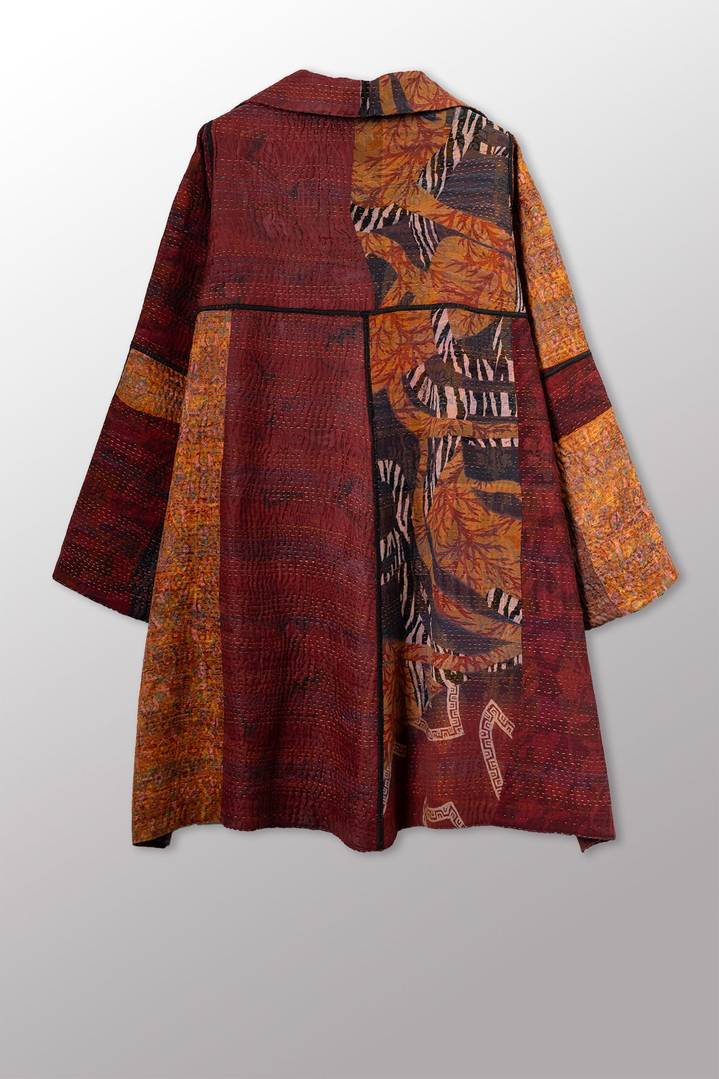 JACQUARD SILK KANTHA A-LINE DUSTER - js4311-cbrn002a -
