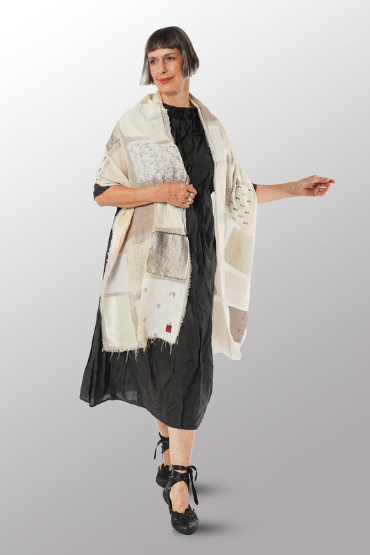 TONAL TILE PATCH KANTHA SCARF STANDARD - tt2801-ivy -