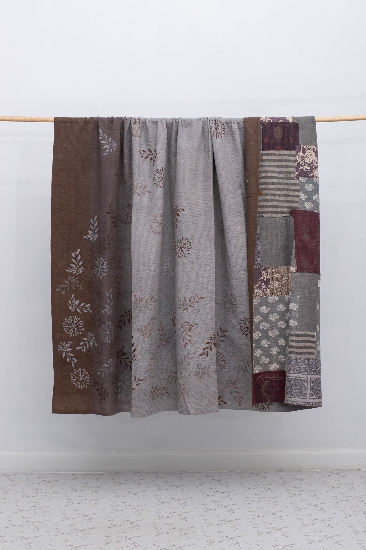 Ombre Patch Vintage Cotton Kantha Table Covers -Chocolate