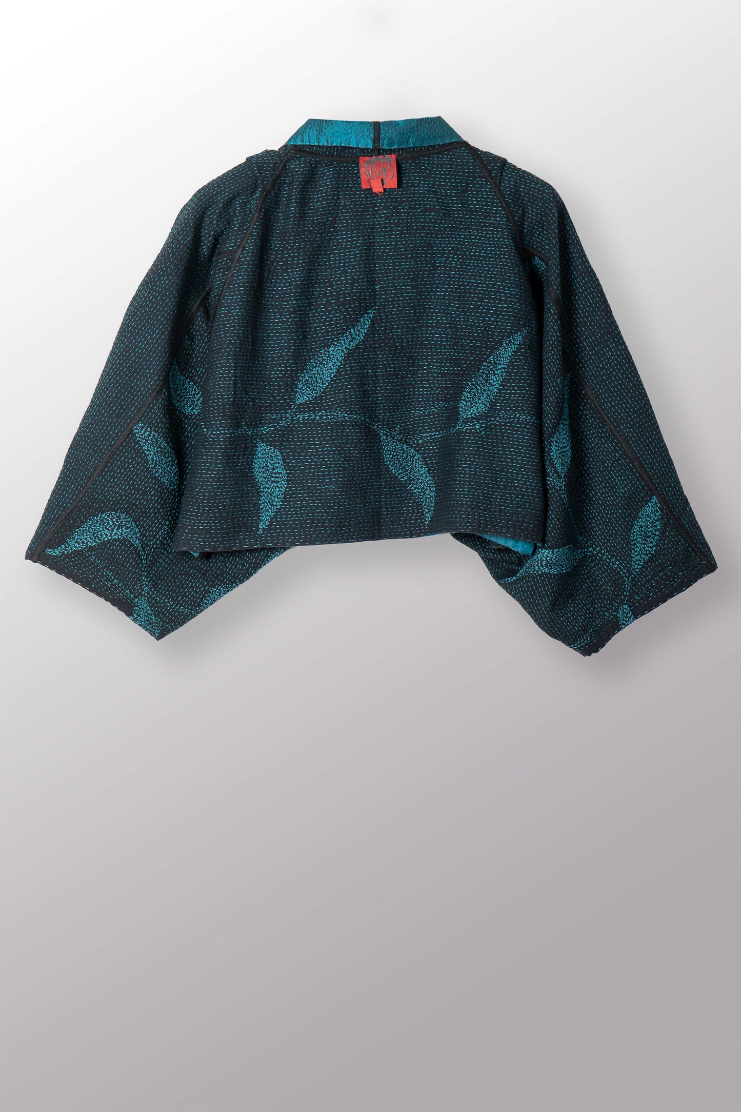 NIGHT BAMBOO SILK COTTON KANTHA PUFF SLV. SHRUG - nb2062-tel -